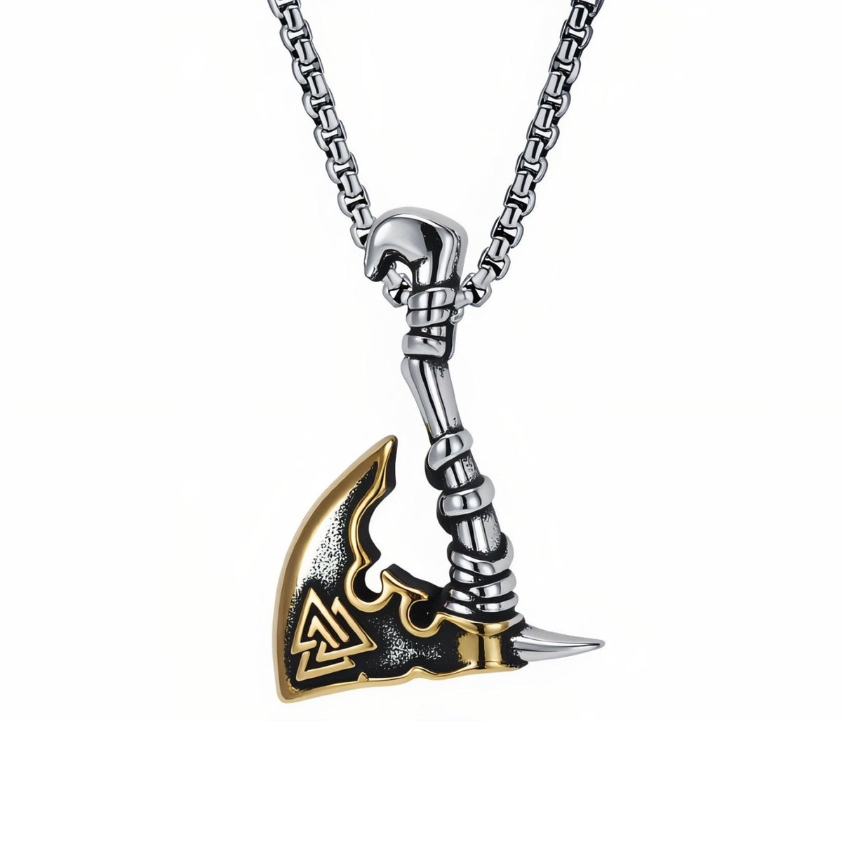 Collier pendentif hache viking Valknut pour homme, en acier inoxydable, motif nordique géométrique