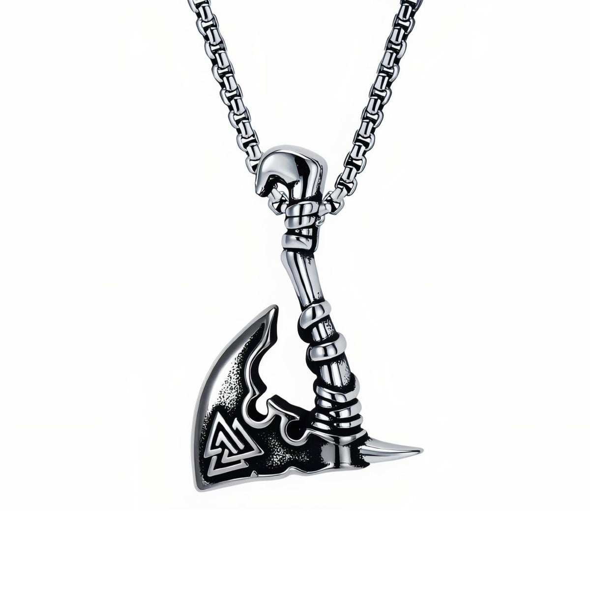 Collier pendentif hache viking Valknut pour homme, en acier inoxydable, motif nordique géométrique