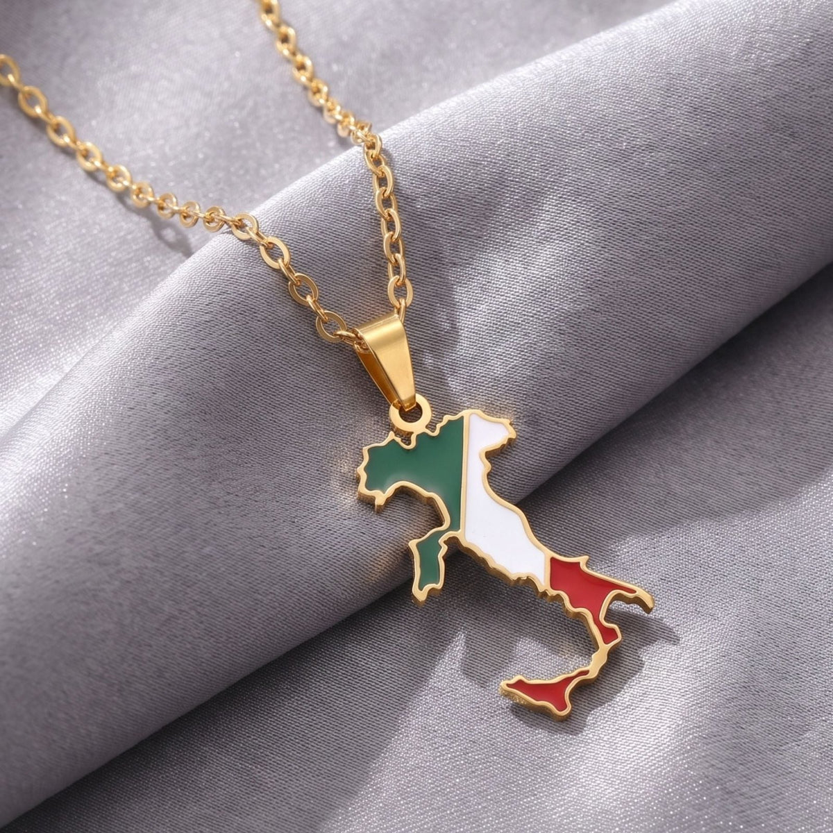 Collier pendentif Italie unisexe, en acier inoxydable, pendentif émaillé aux couleurs du drapeau italien