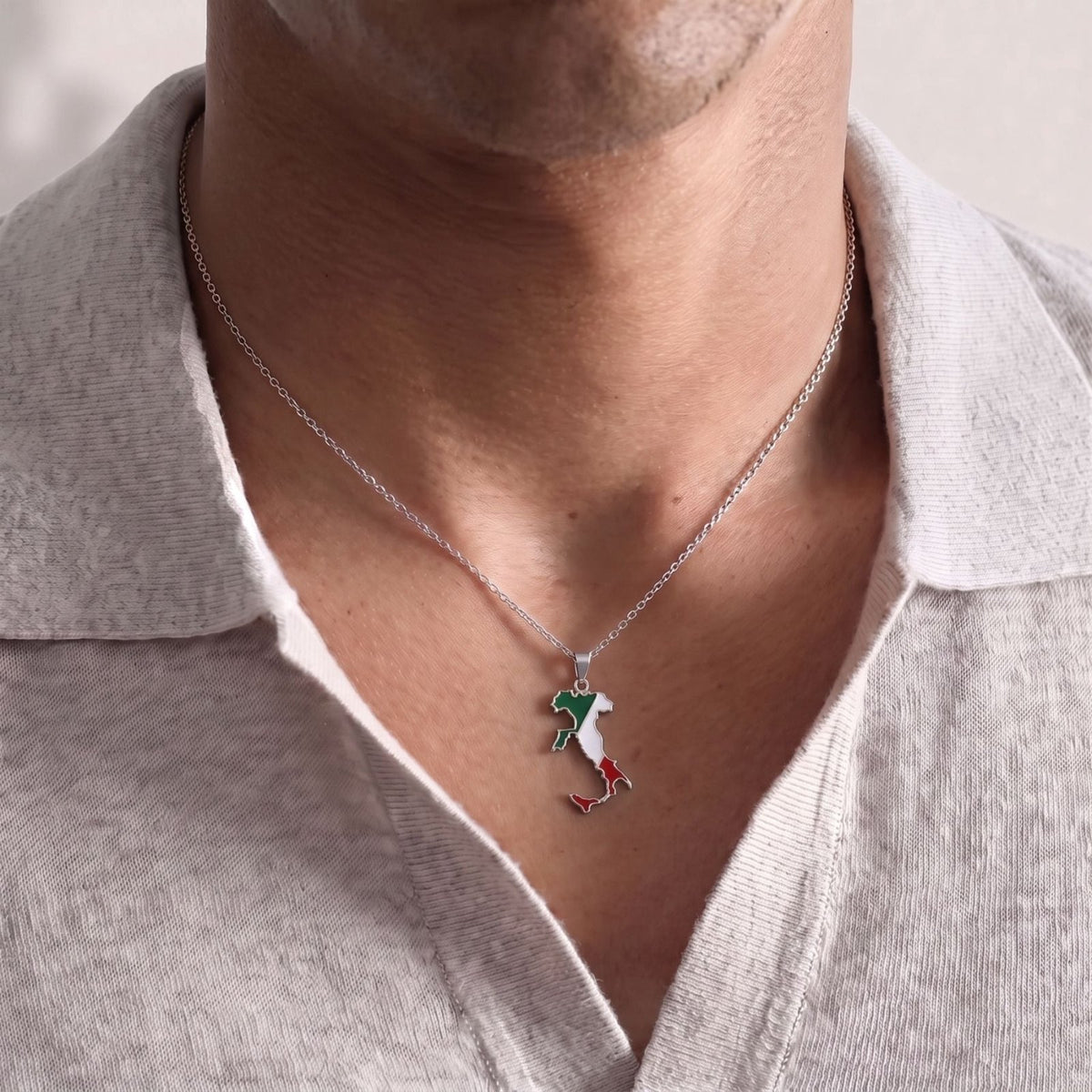 Collier pendentif Italie unisexe, en acier inoxydable, pendentif émaillé aux couleurs du drapeau italien
