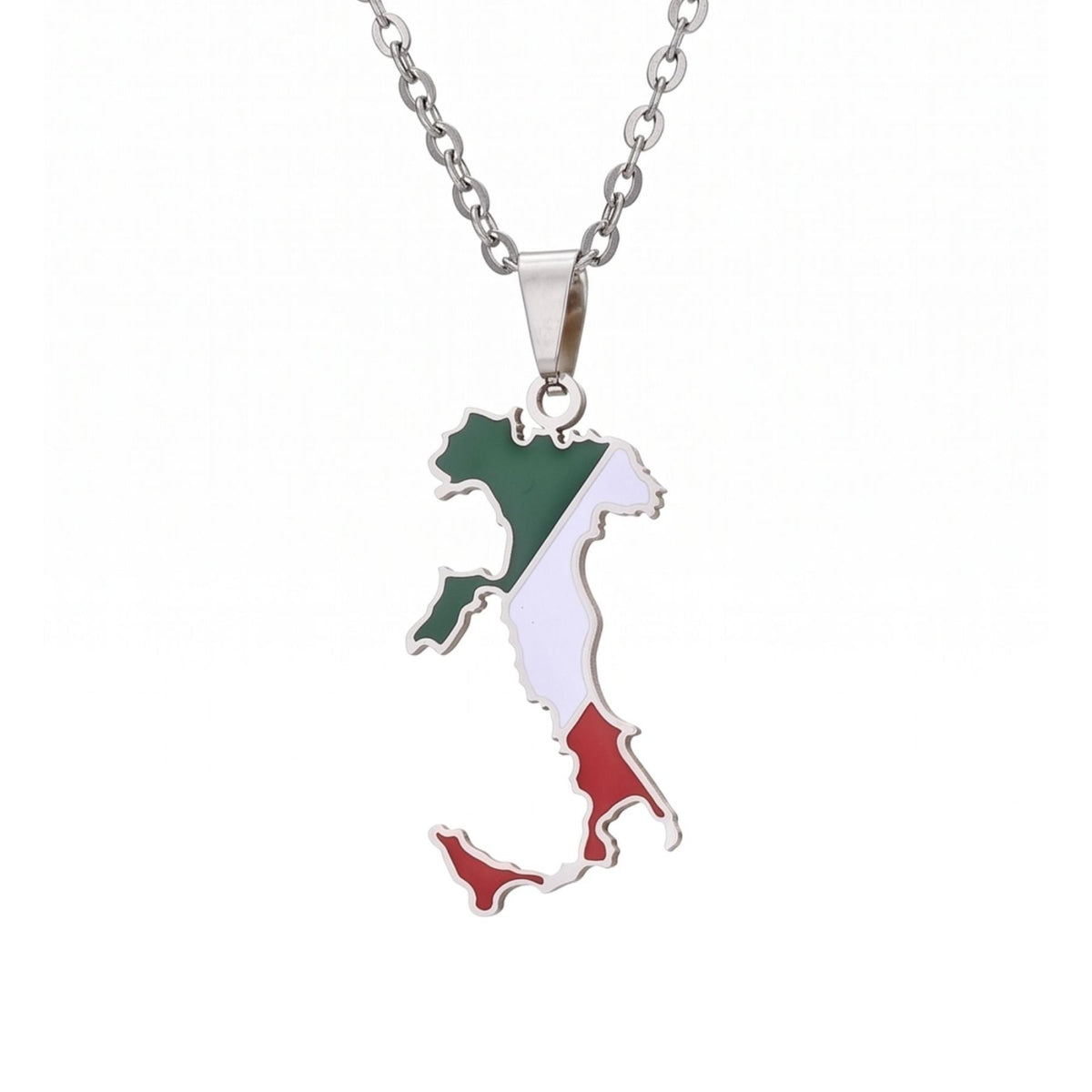 Collier pendentif Italie unisexe, en acier inoxydable, pendentif émaillé aux couleurs du drapeau italien
