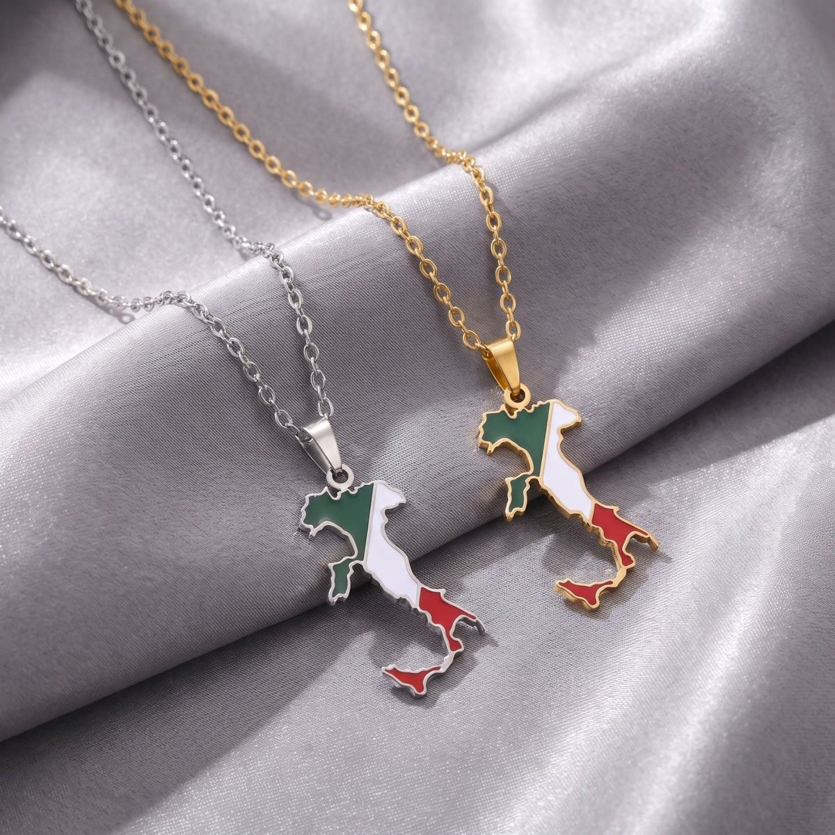 Collier pendentif Italie unisexe, en acier inoxydable, pendentif émaillé aux couleurs du drapeau italien