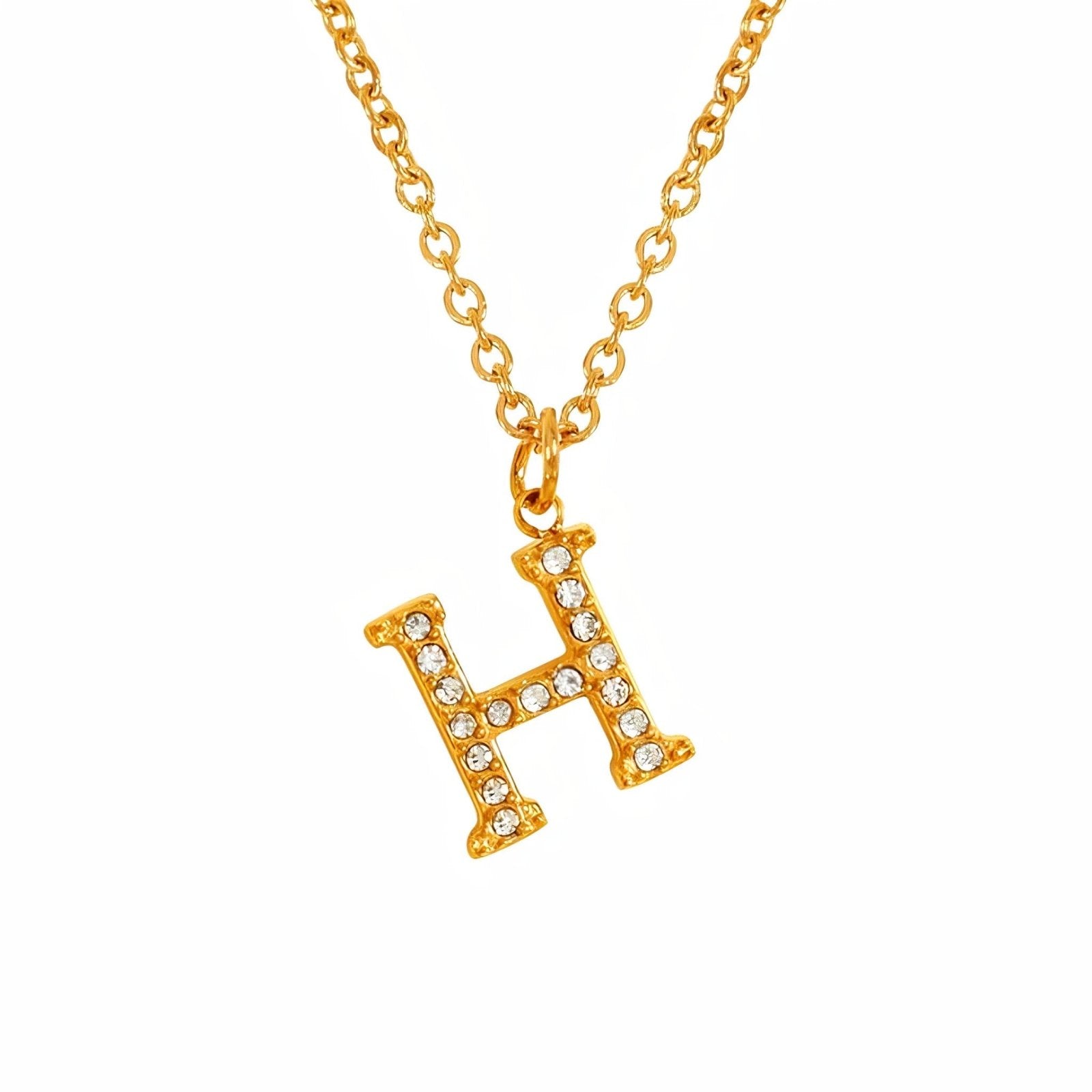 Collier pendentif lettre, plaqué or, zircons incrustés, bijoux tendance, modèle Andrea