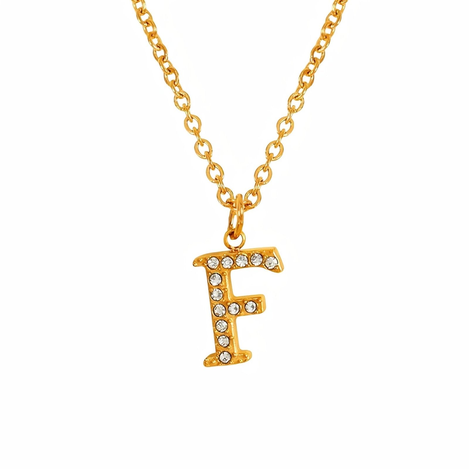 Collier pendentif lettre, plaqué or, zircons incrustés, bijoux tendance, modèle Andrea