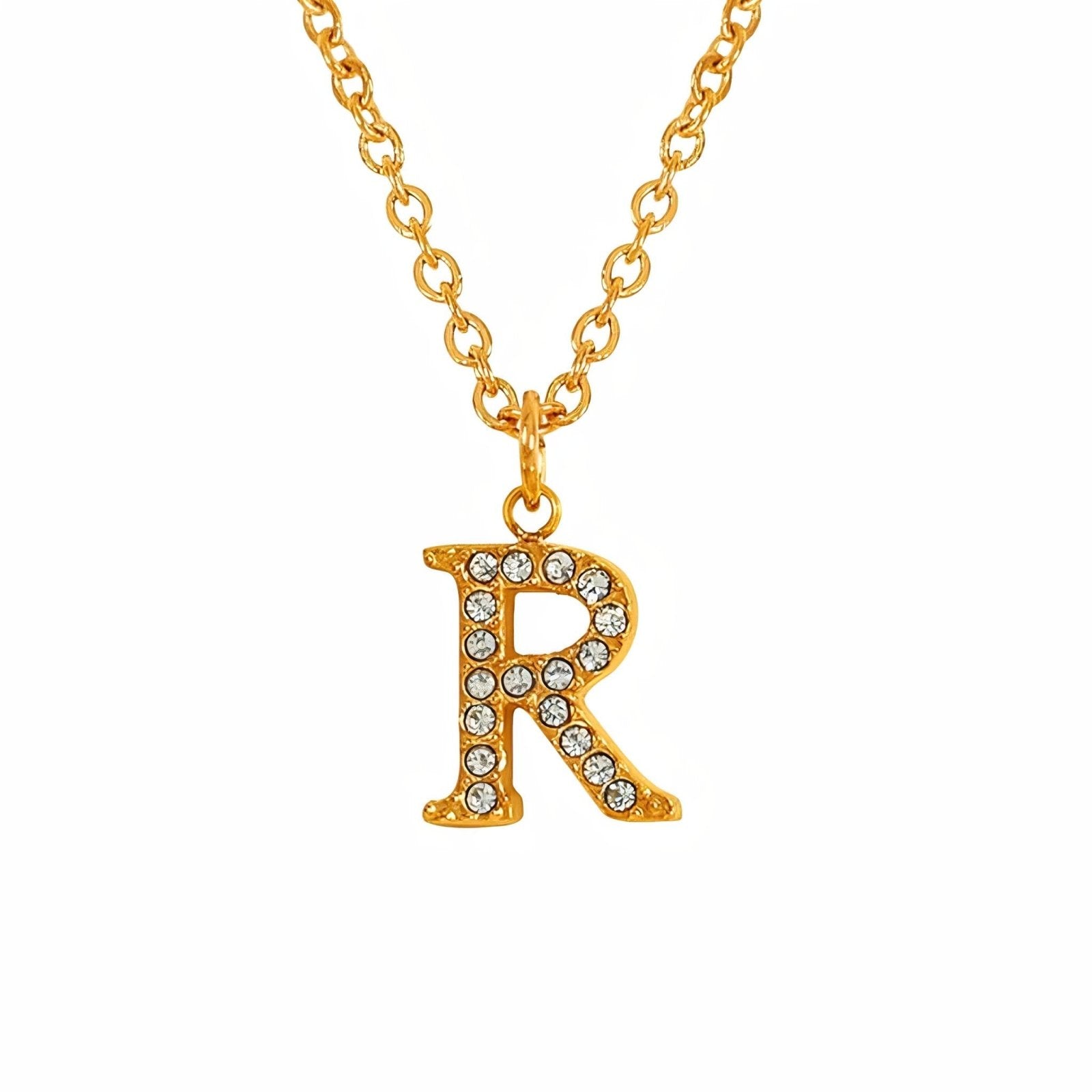 Collier pendentif lettre, plaqué or, zircons incrustés, bijoux tendance, modèle Andrea