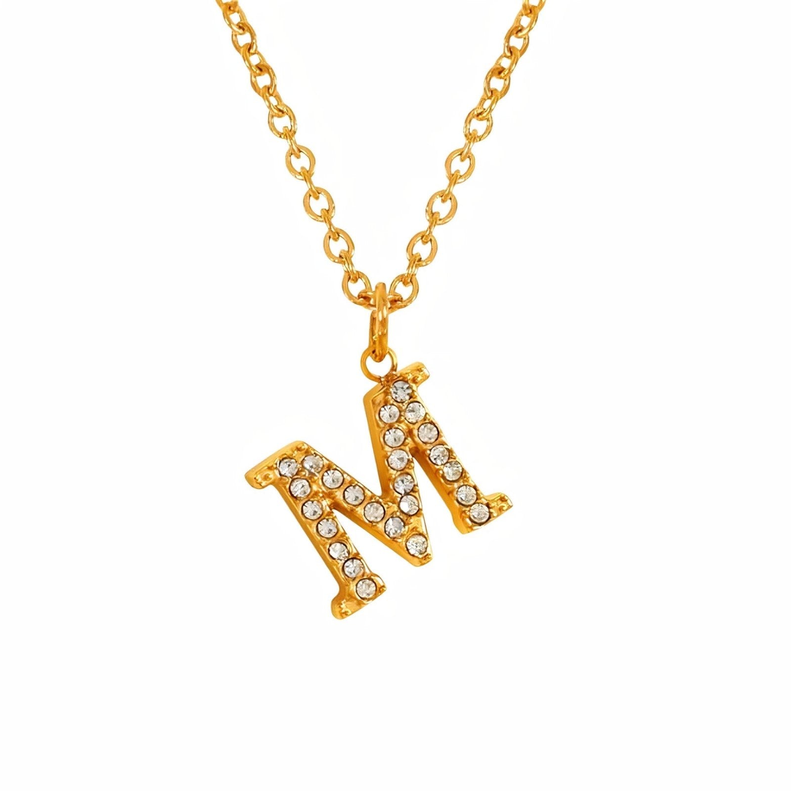 Collier pendentif lettre, plaqué or, zircons incrustés, bijoux tendance, modèle Andrea