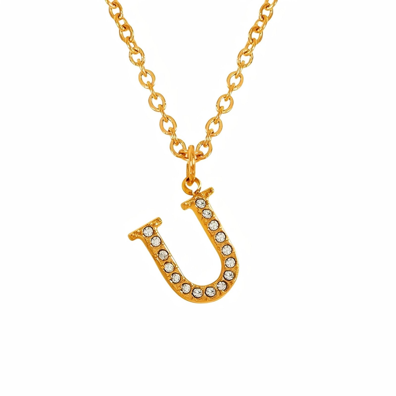 Collier pendentif lettre, plaqué or, zircons incrustés, bijoux tendance, modèle Andrea
