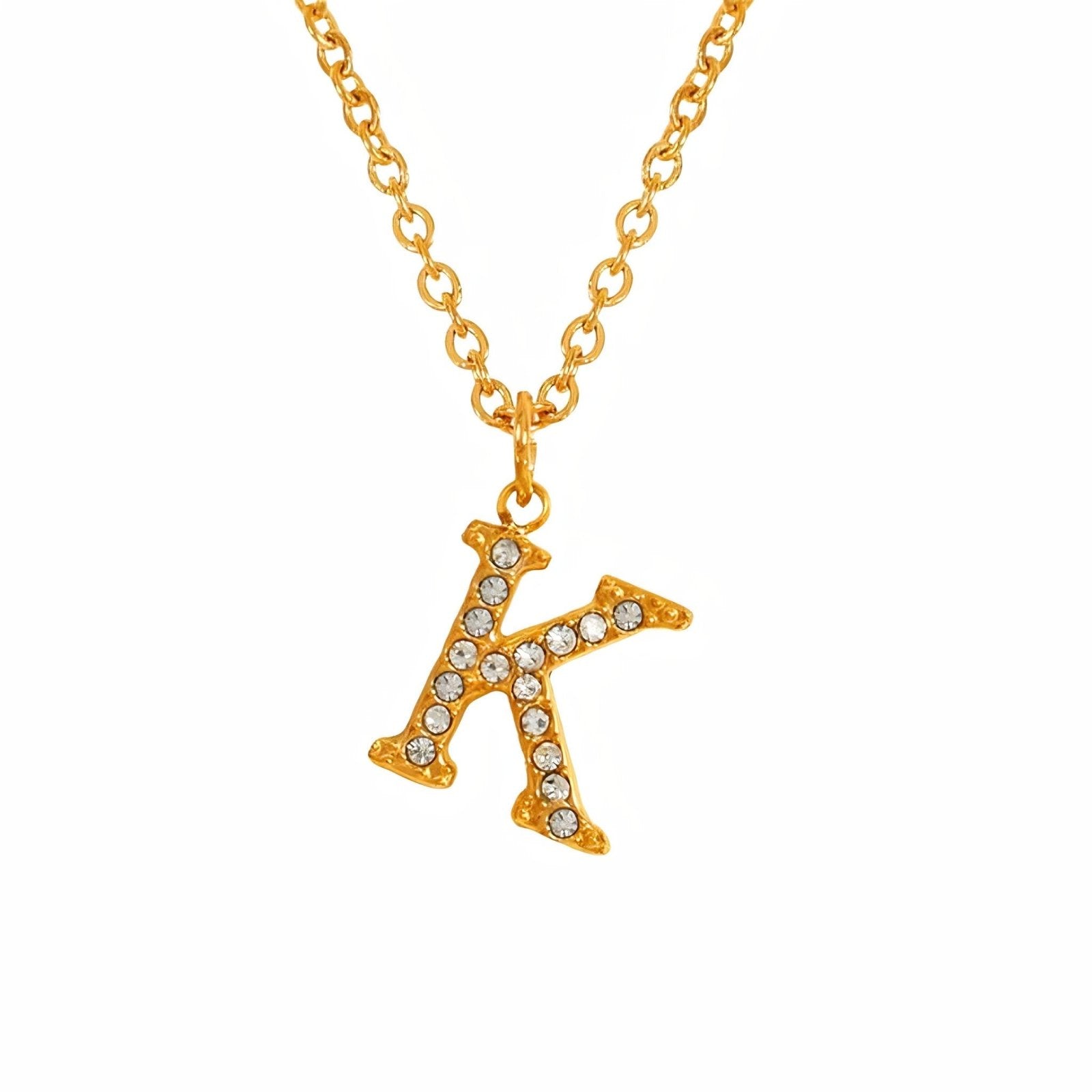 Collier pendentif lettre, plaqué or, zircons incrustés, bijoux tendance, modèle Andrea