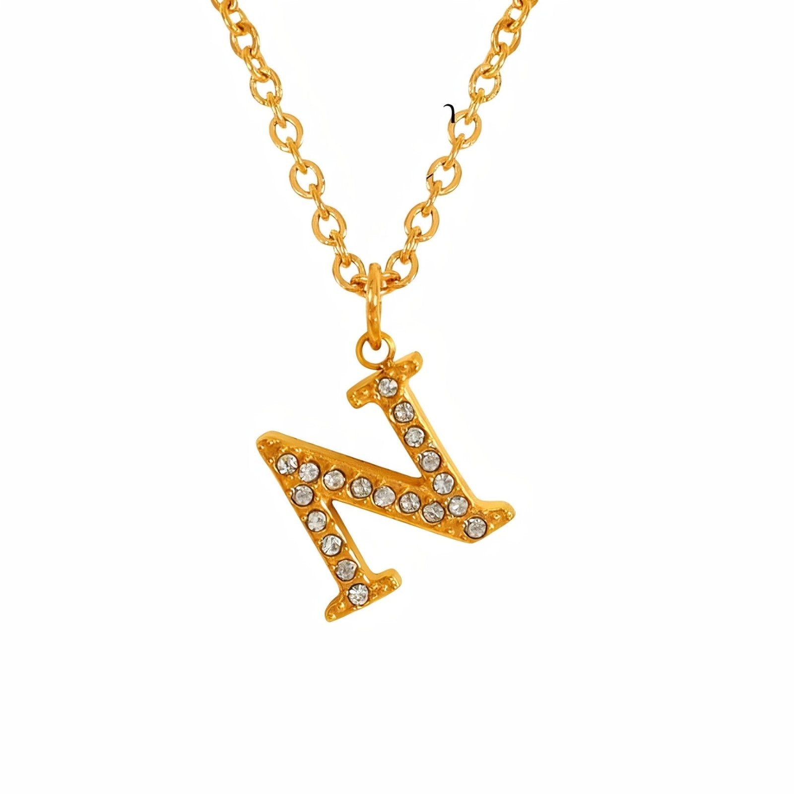 Collier pendentif lettre, plaqué or, zircons incrustés, bijoux tendance, modèle Andrea