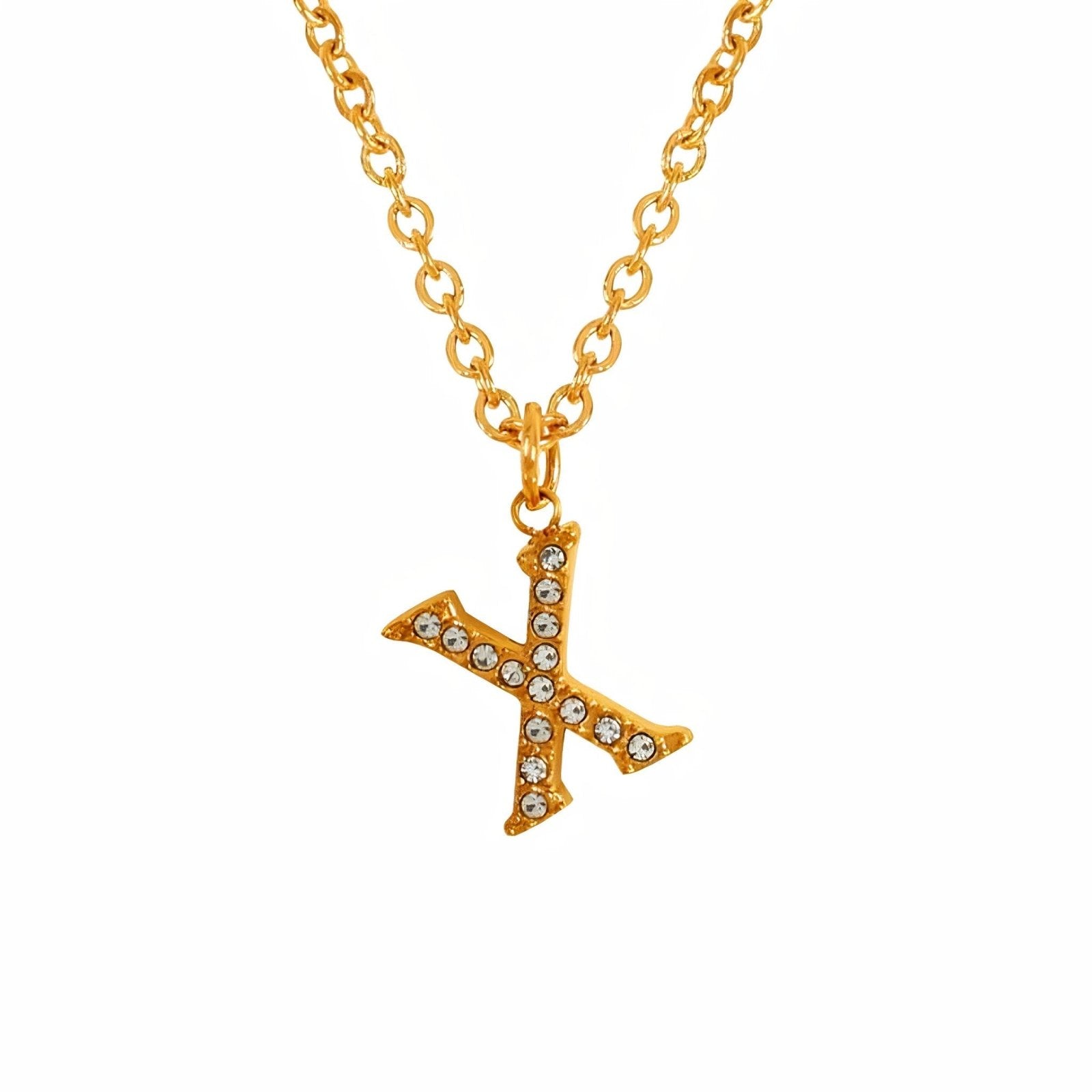 Collier pendentif lettre, plaqué or, zircons incrustés, bijoux tendance, modèle Andrea