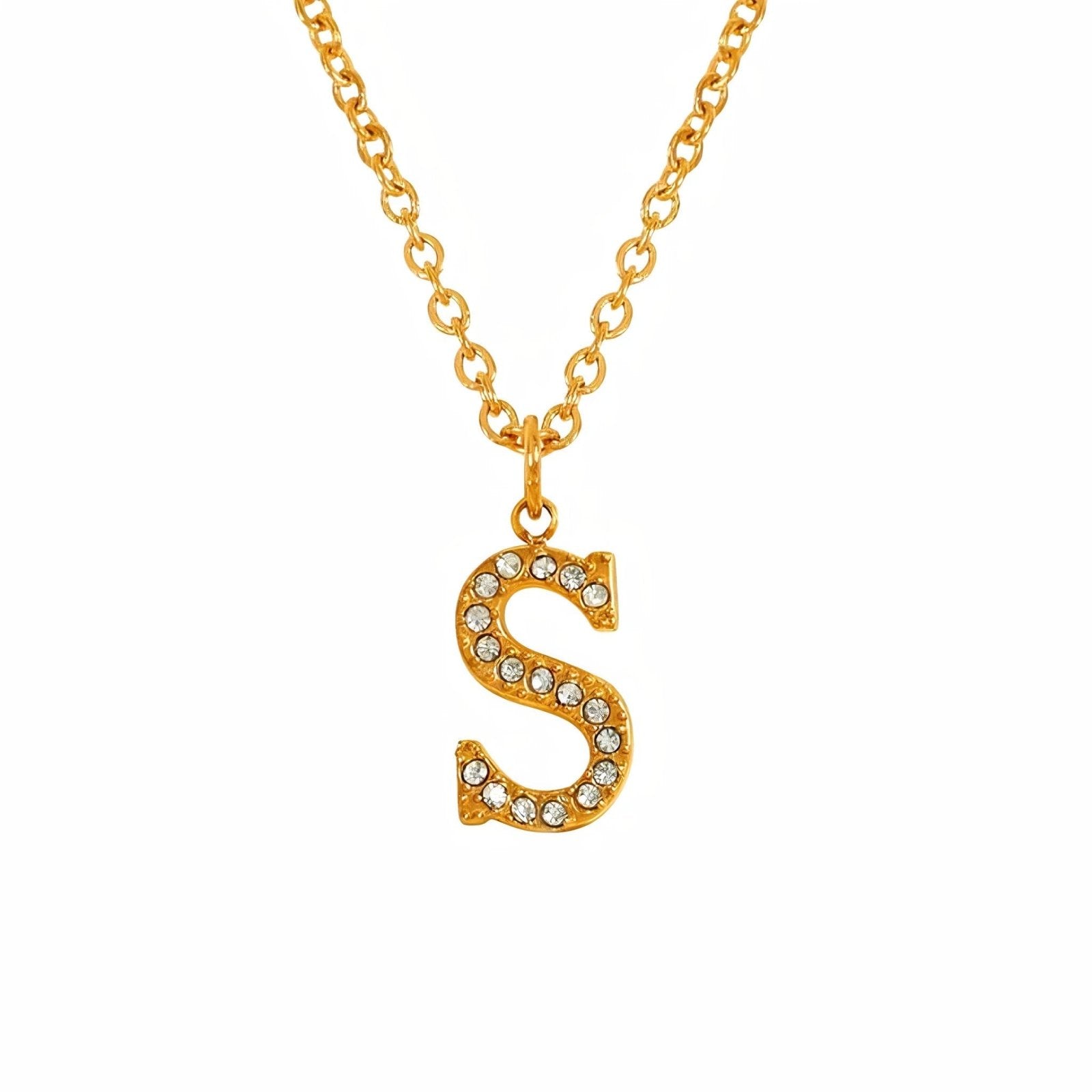 Collier pendentif lettre, plaqué or, zircons incrustés, bijoux tendance, modèle Andrea