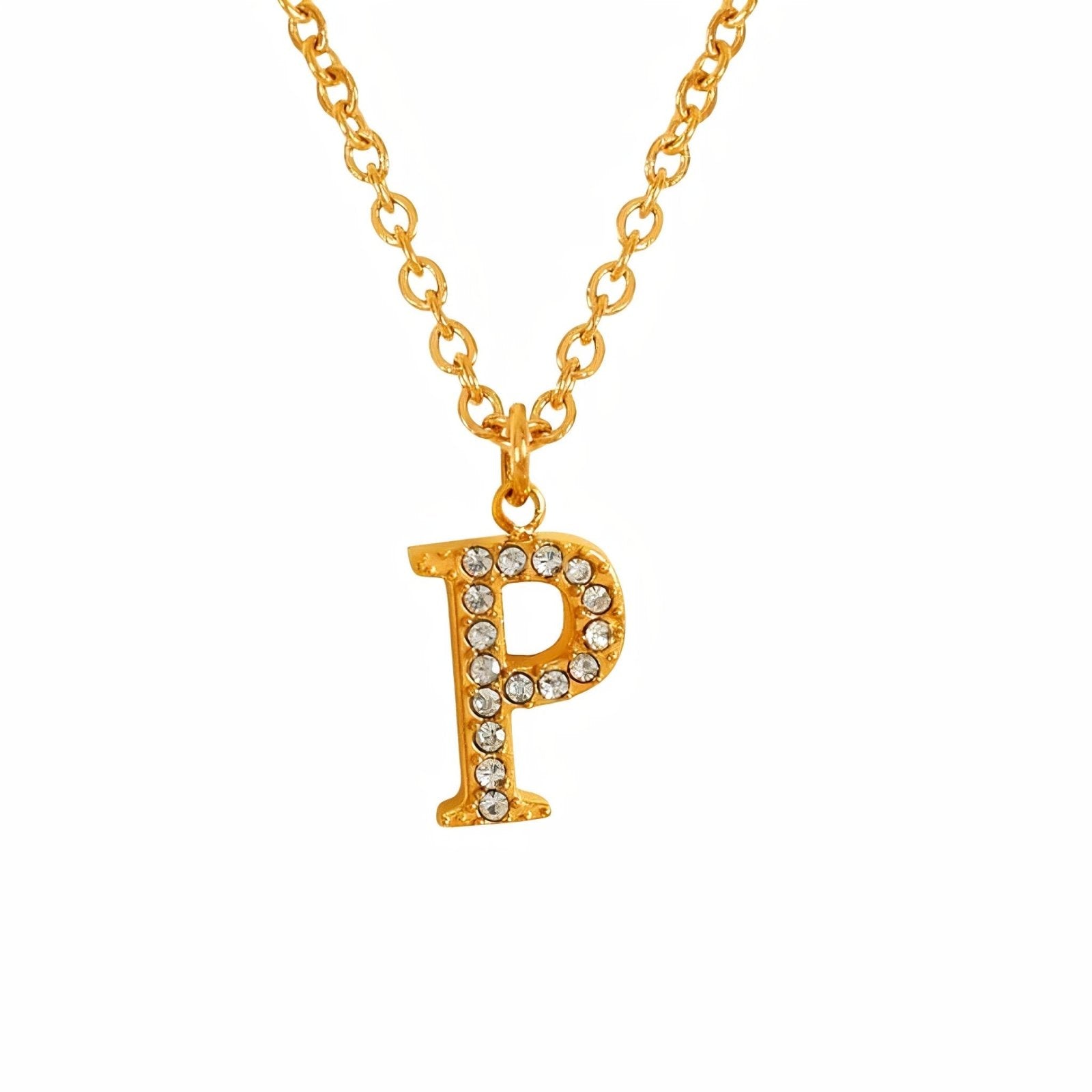 Collier pendentif lettre, plaqué or, zircons incrustés, bijoux tendance, modèle Andrea