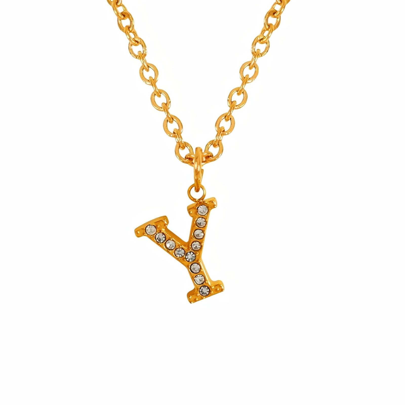 Collier pendentif lettre, plaqué or, zircons incrustés, bijoux tendance, modèle Andrea