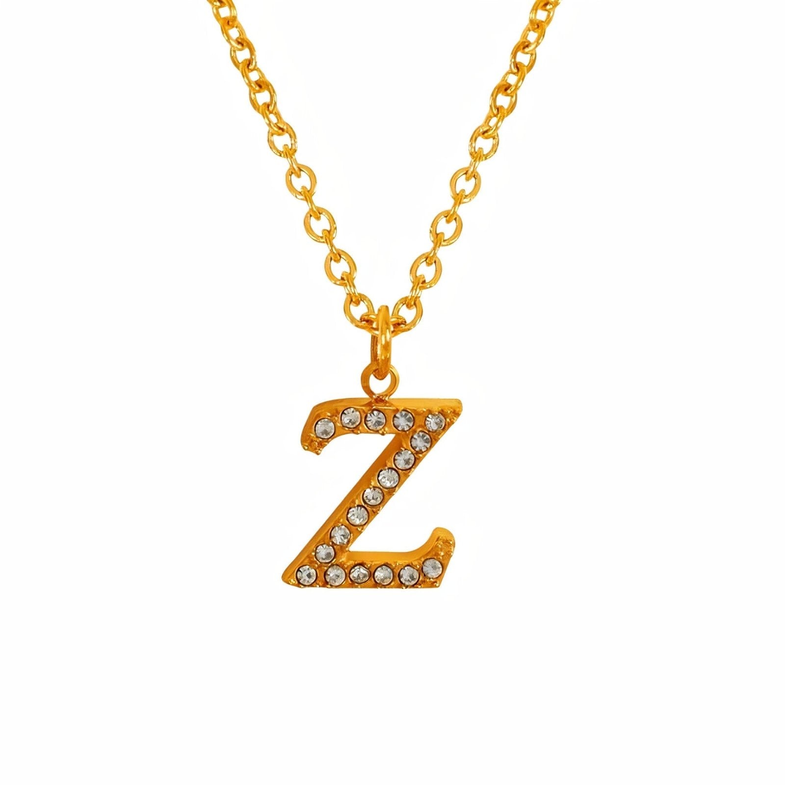 Collier pendentif lettre, plaqué or, zircons incrustés, bijoux tendance, modèle Andrea
