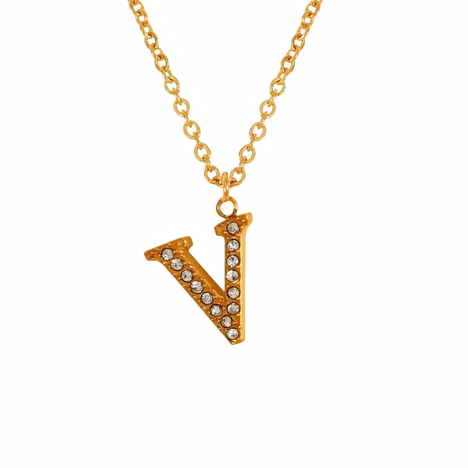 Collier pendentif lettre, plaqué or, zircons incrustés, bijoux tendance, modèle Andrea
