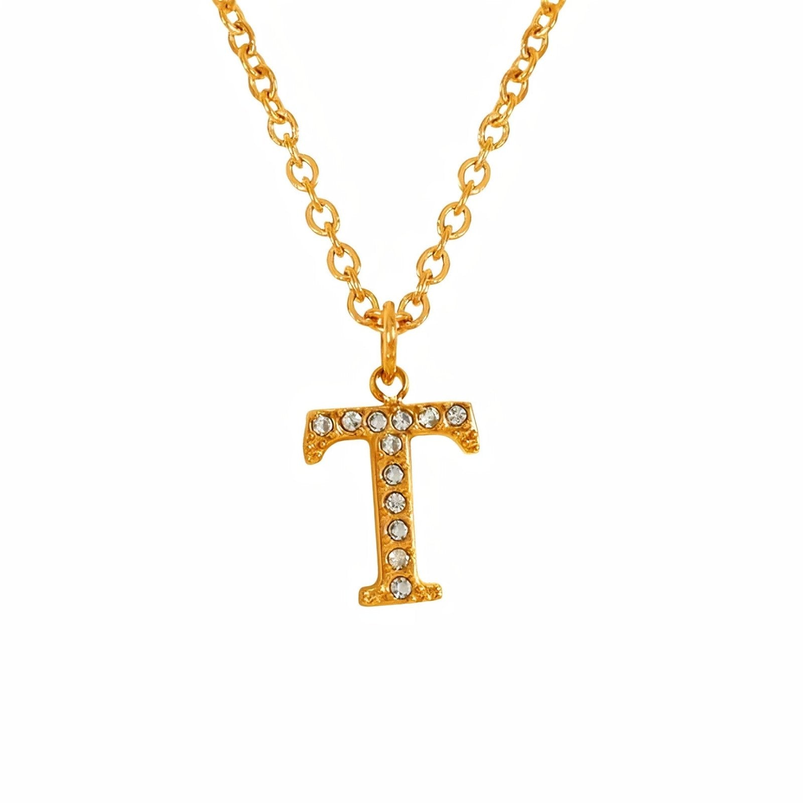 Collier pendentif lettre, plaqué or, zircons incrustés, bijoux tendance, modèle Andrea