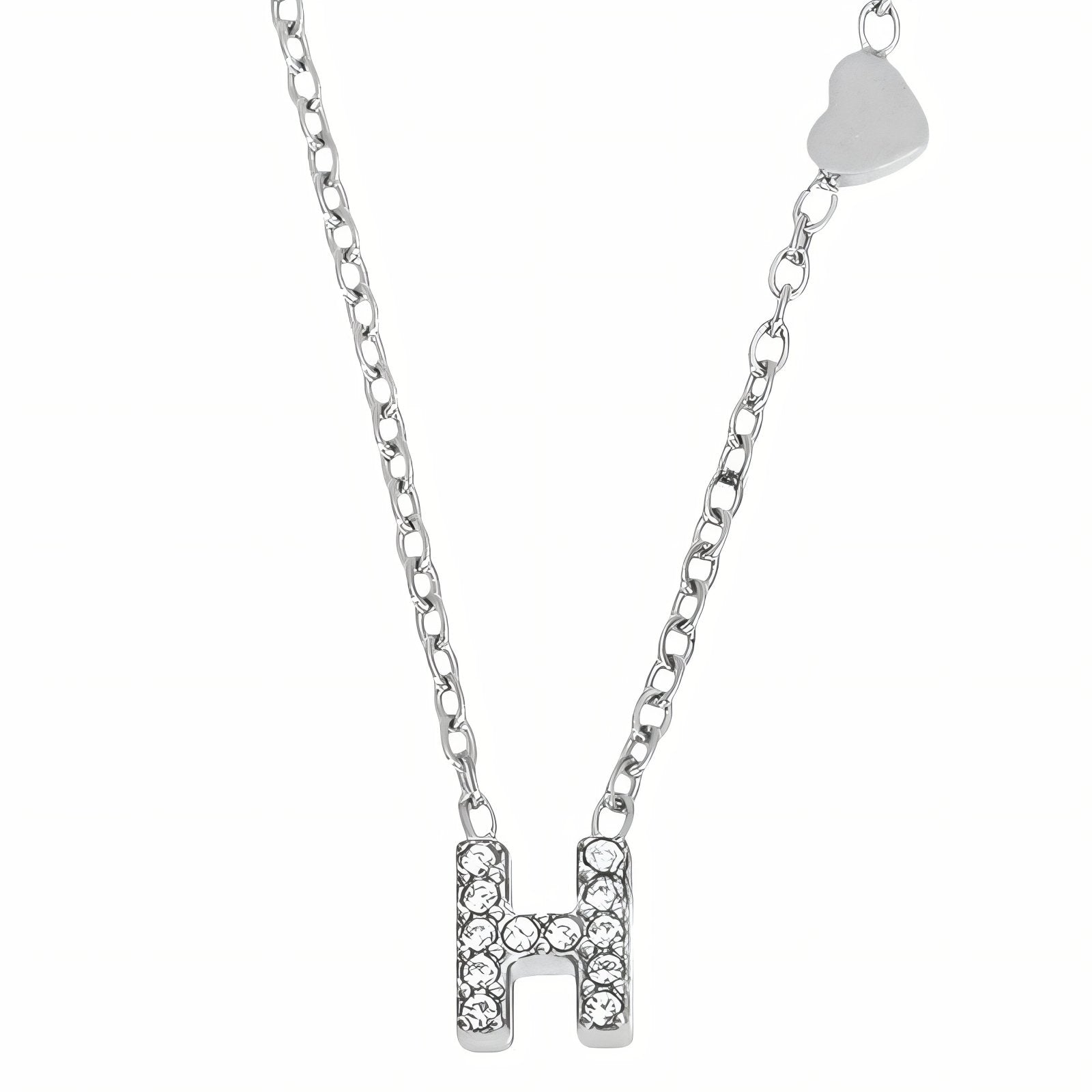 Collier pendentif lettre pour femme, avec zircon, en acier inoxydable