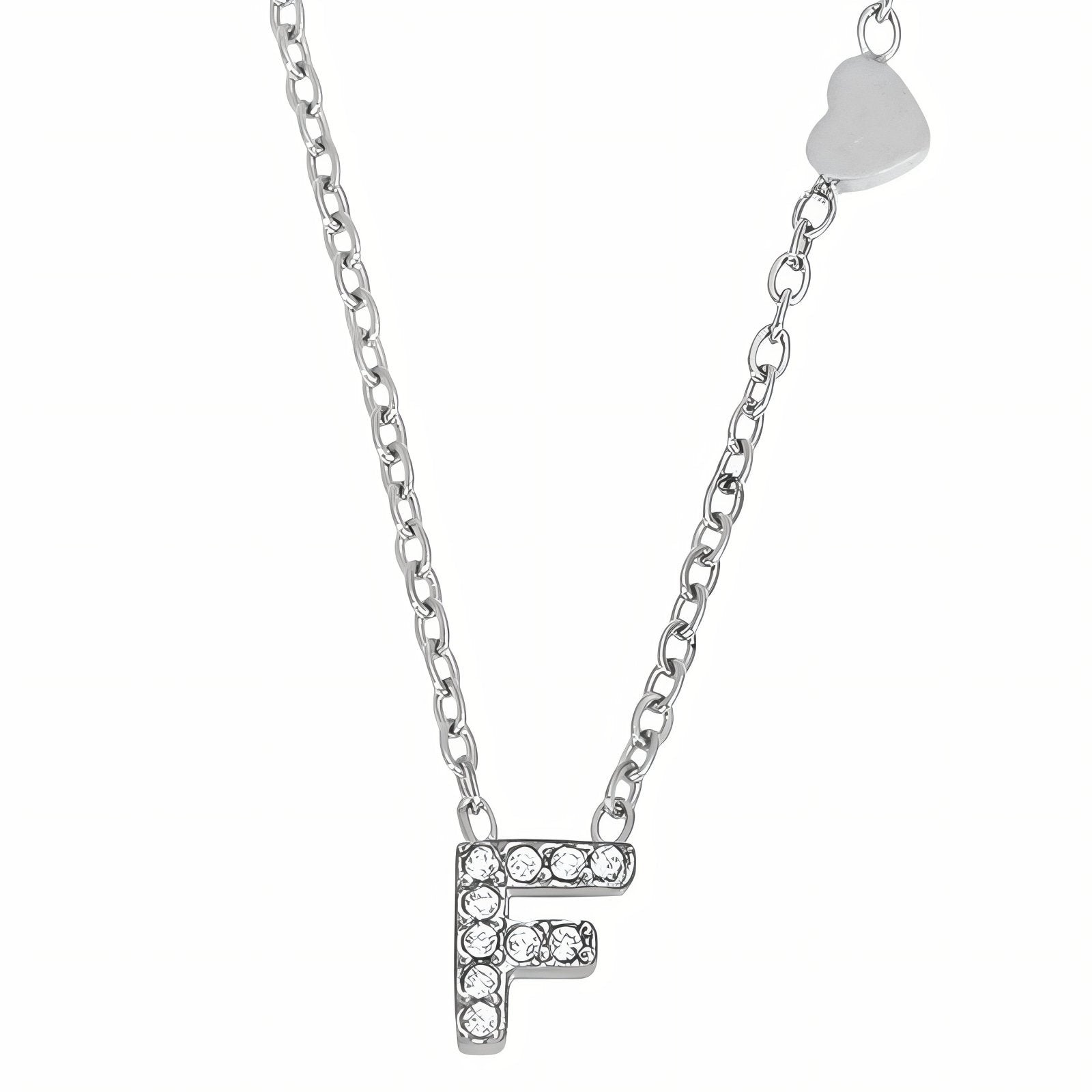 Collier pendentif lettre pour femme, avec zircon, en acier inoxydable