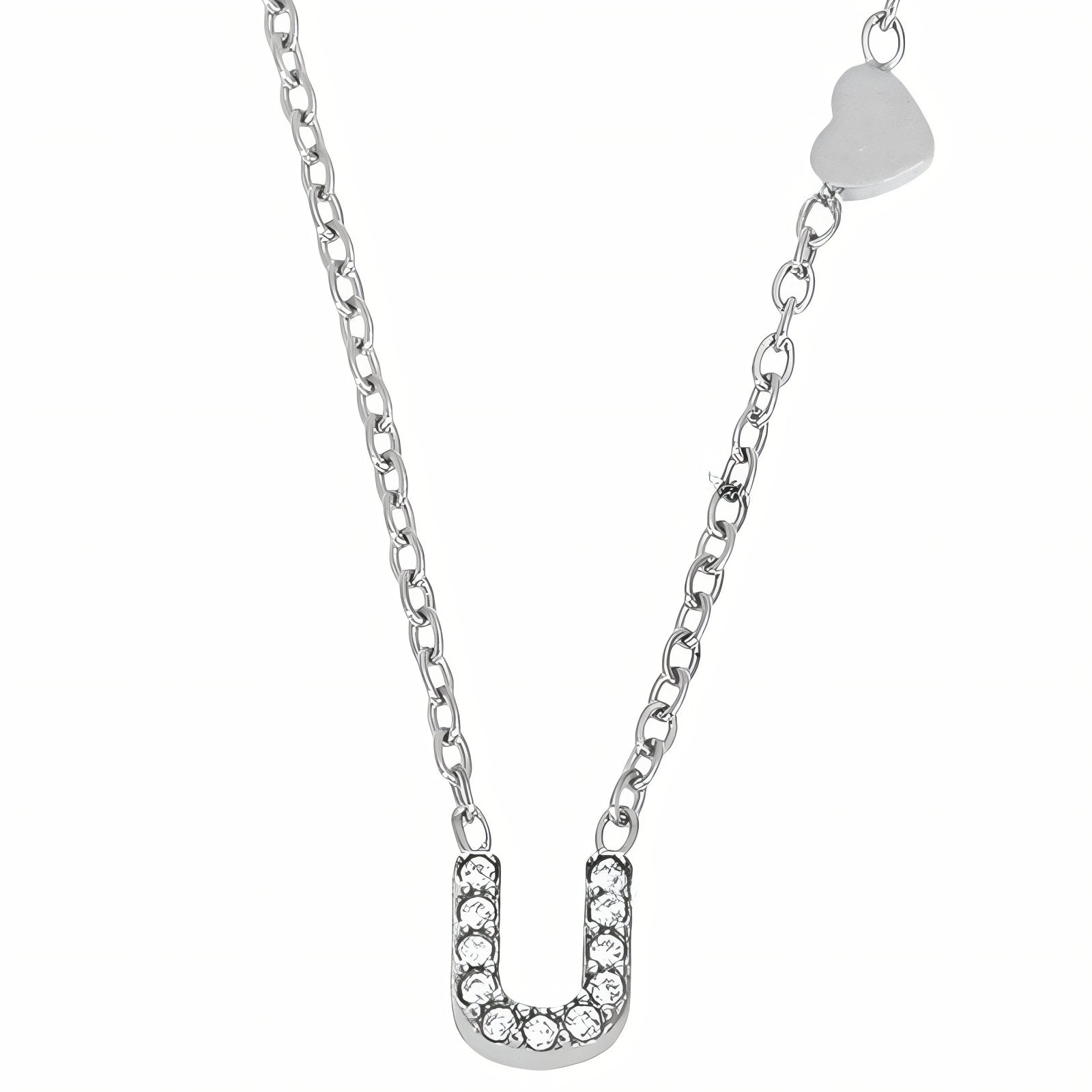 Collier pendentif lettre pour femme, avec zircon, en acier inoxydable