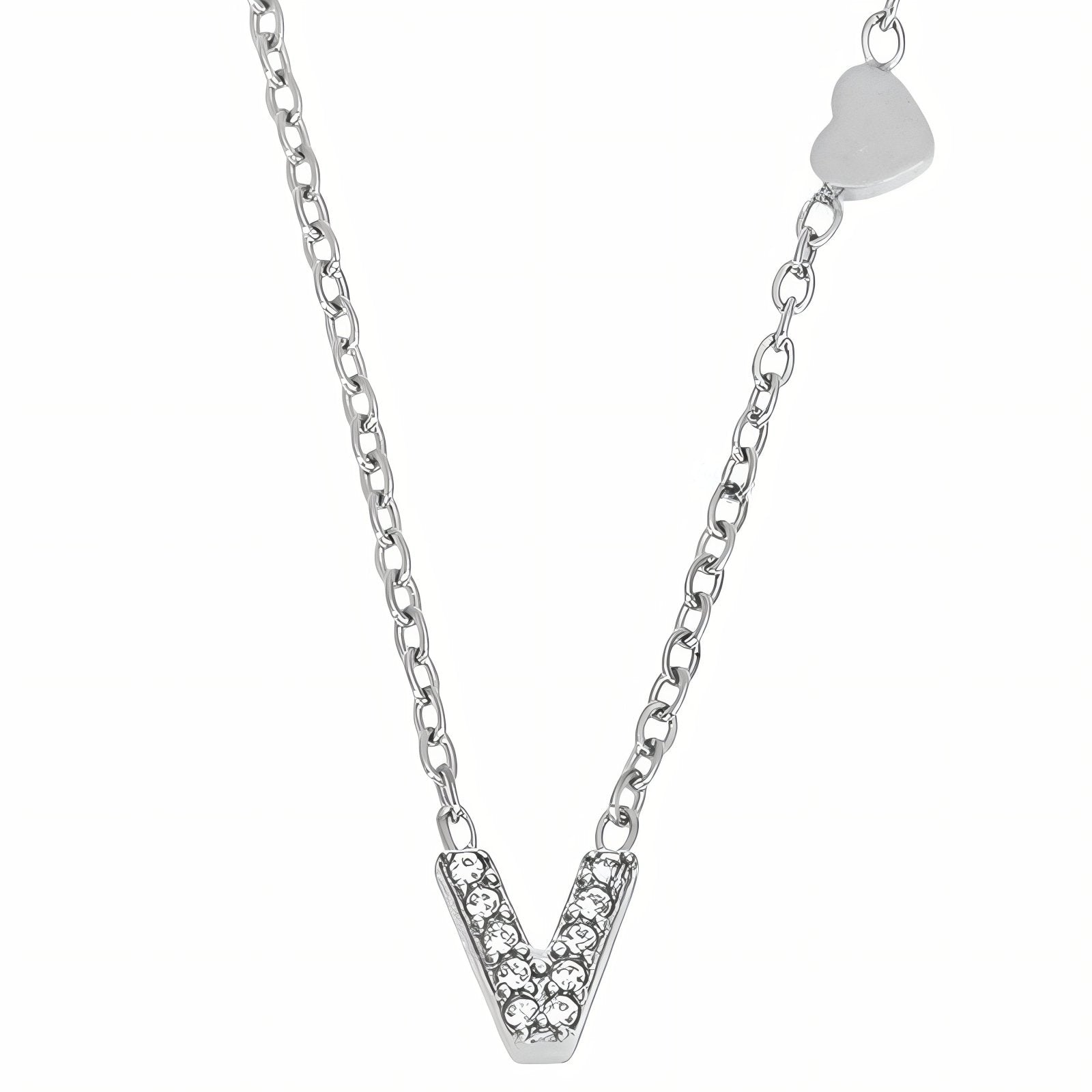Collier pendentif lettre pour femme, avec zircon, en acier inoxydable