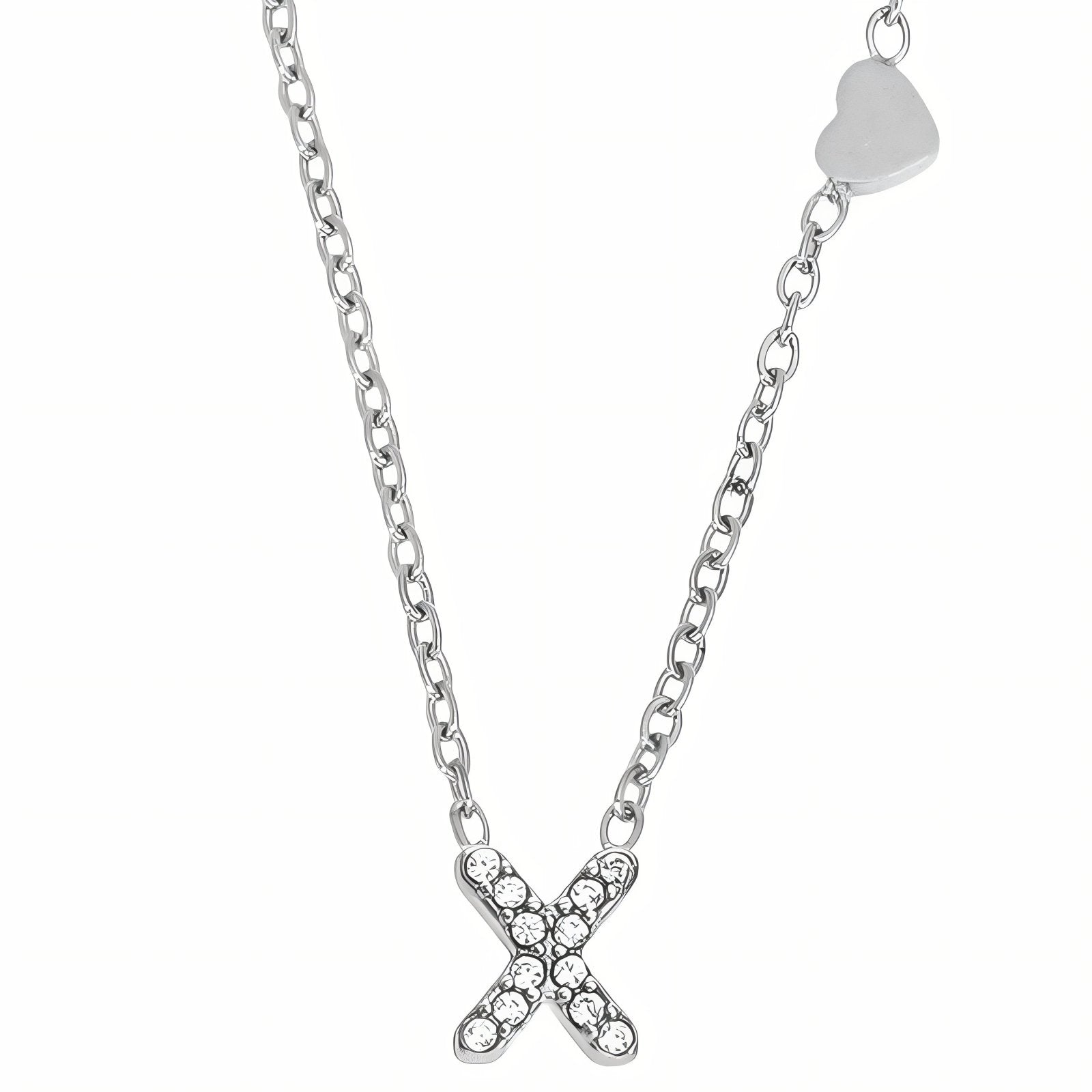 Collier pendentif lettre pour femme, avec zircon, en acier inoxydable