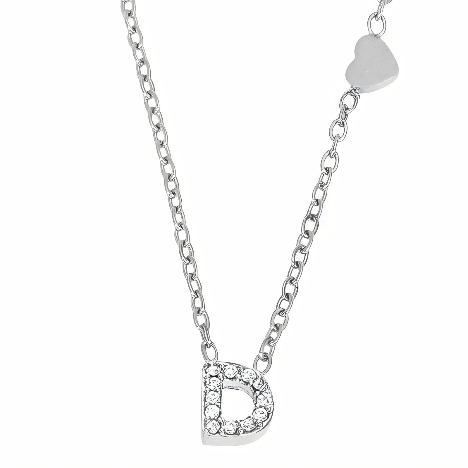 Collier pendentif lettre pour femme, avec zircon, en acier inoxydable