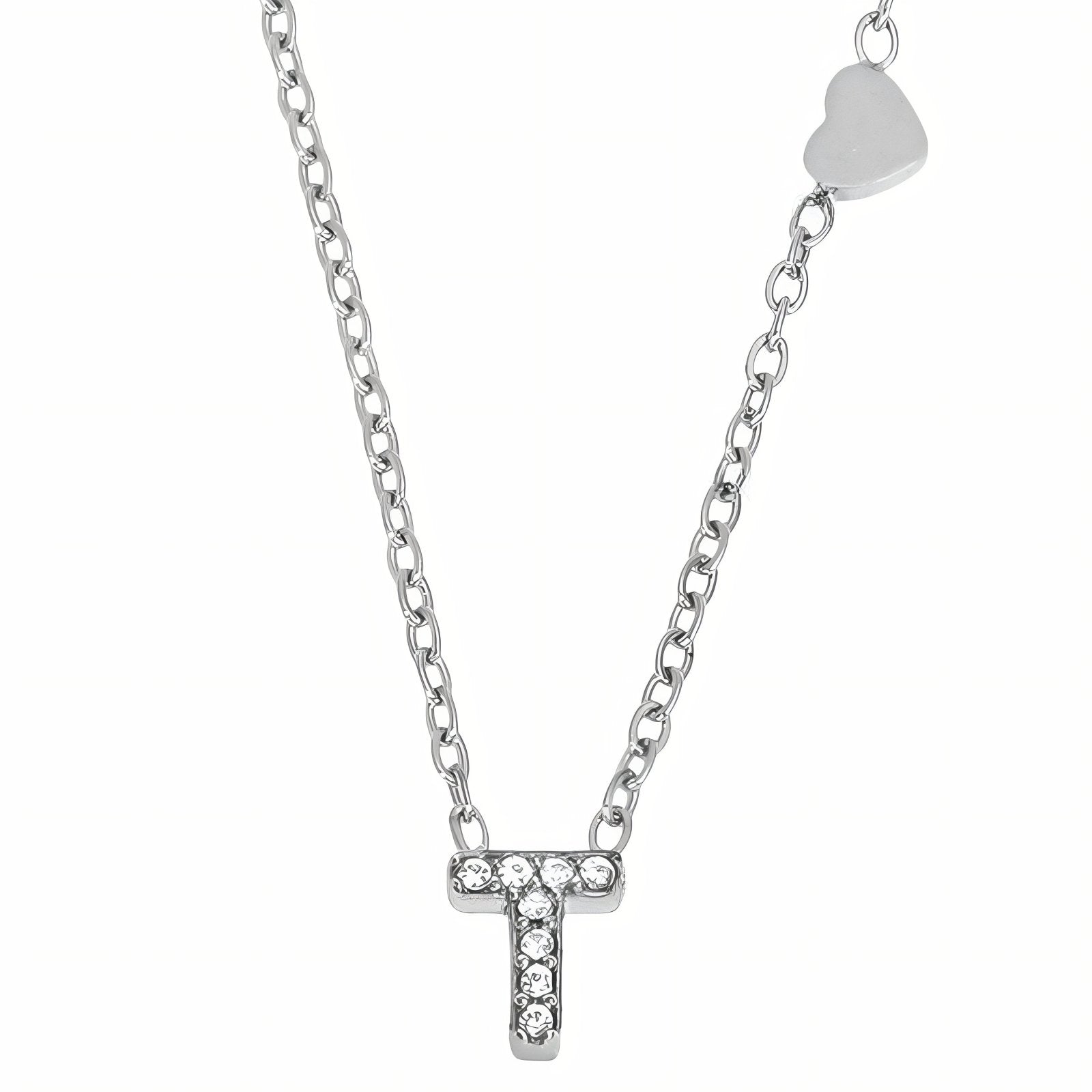 Collier pendentif lettre pour femme, avec zircon, en acier inoxydable