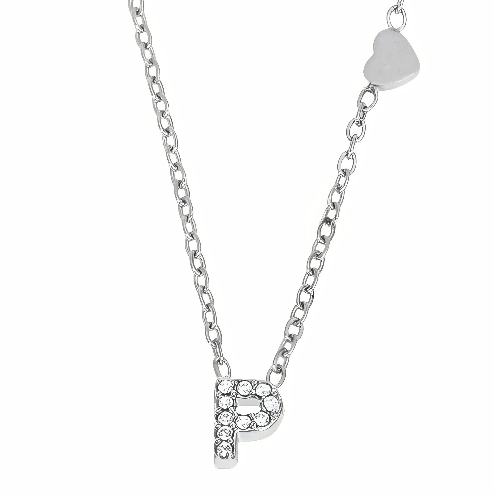 Collier pendentif lettre pour femme, avec zircon, en acier inoxydable