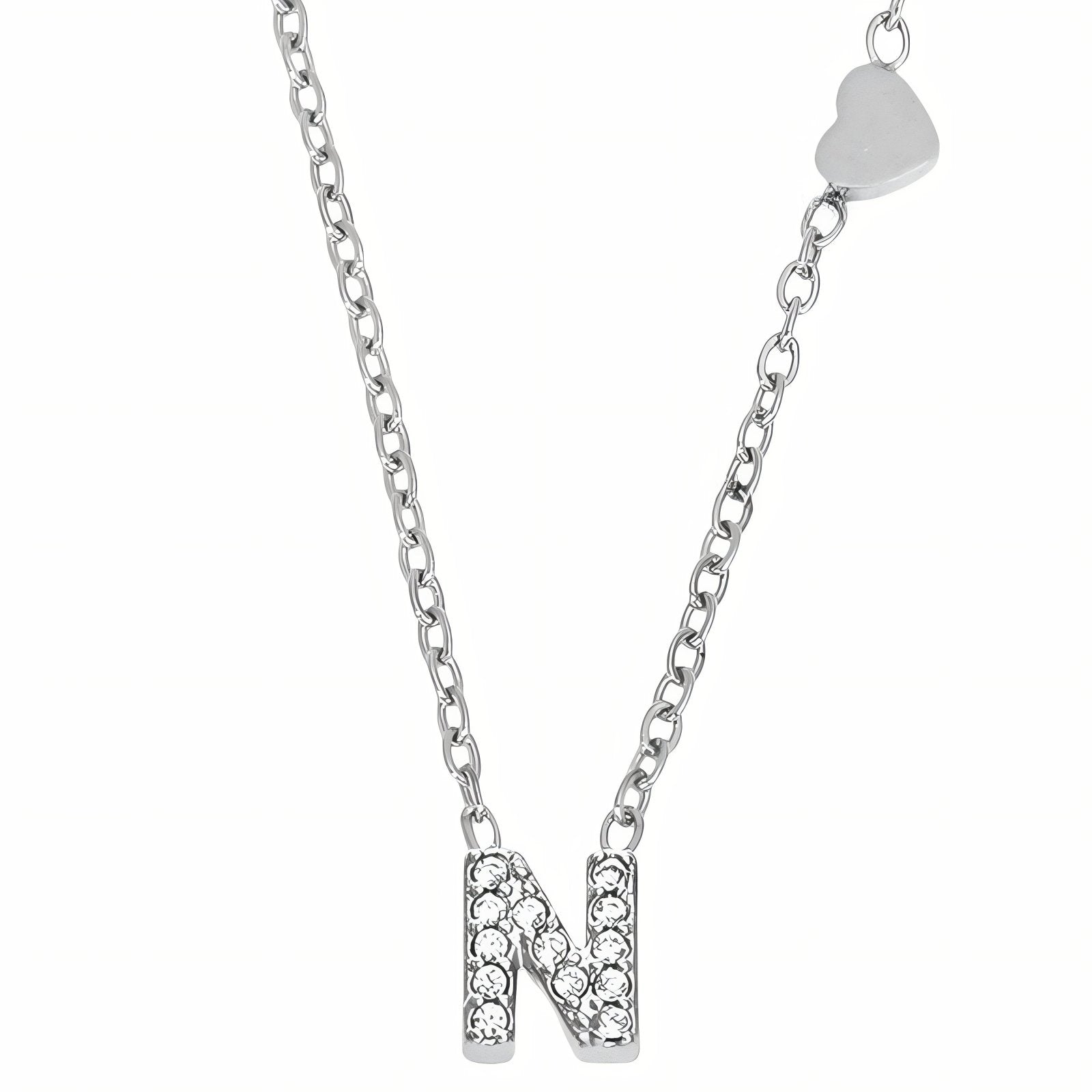 Collier pendentif lettre pour femme, avec zircon, en acier inoxydable