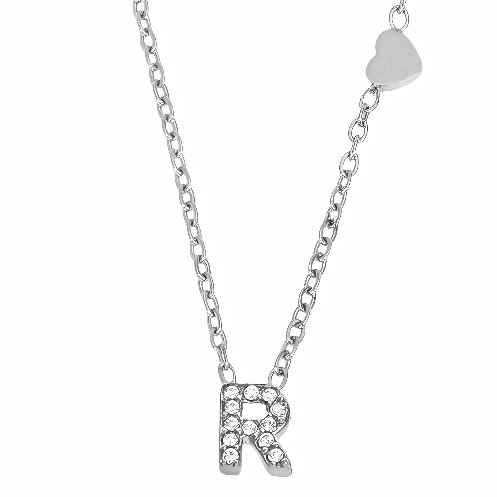 Collier pendentif lettre pour femme, avec zircon, en acier inoxydable