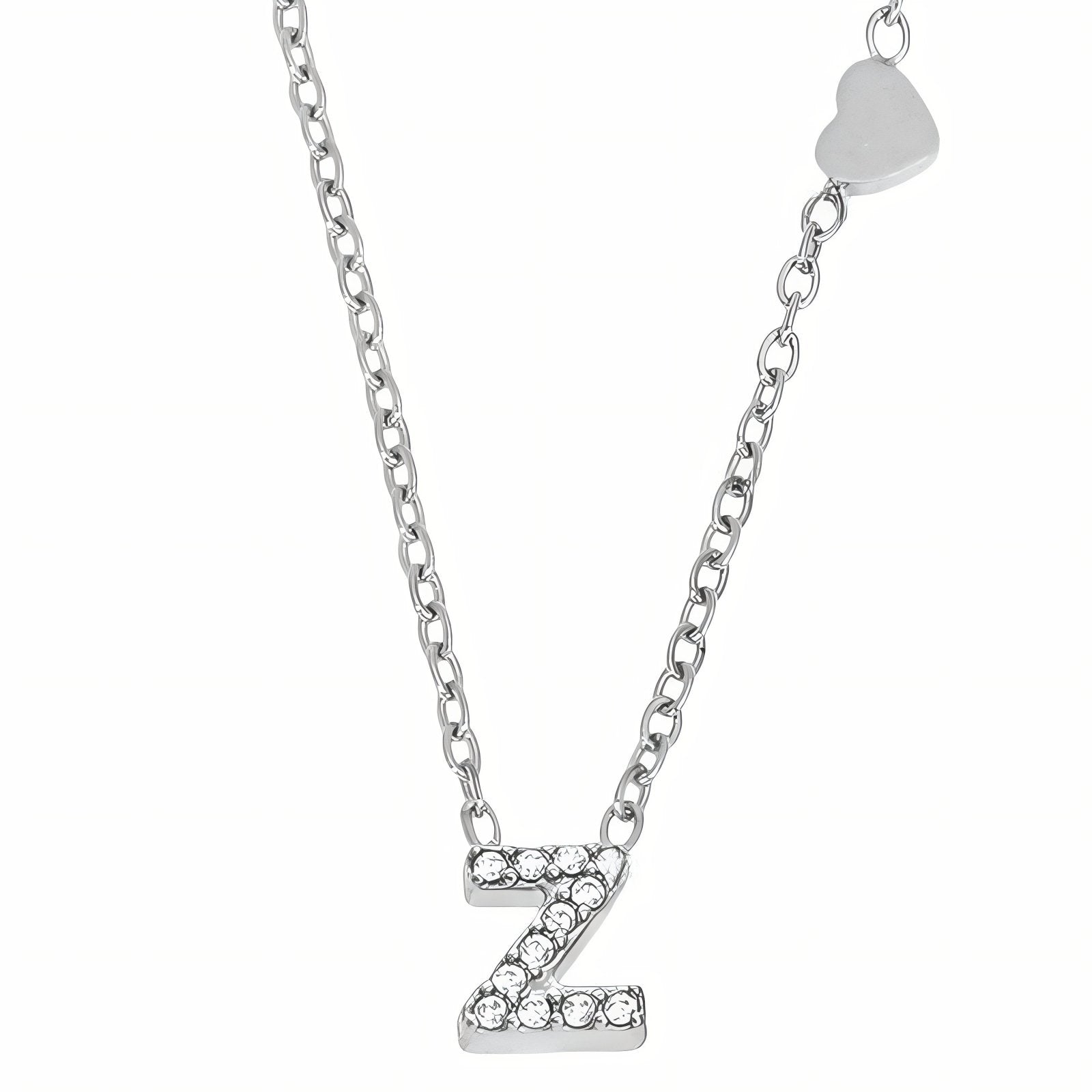 Collier pendentif lettre pour femme, avec zircon, en acier inoxydable