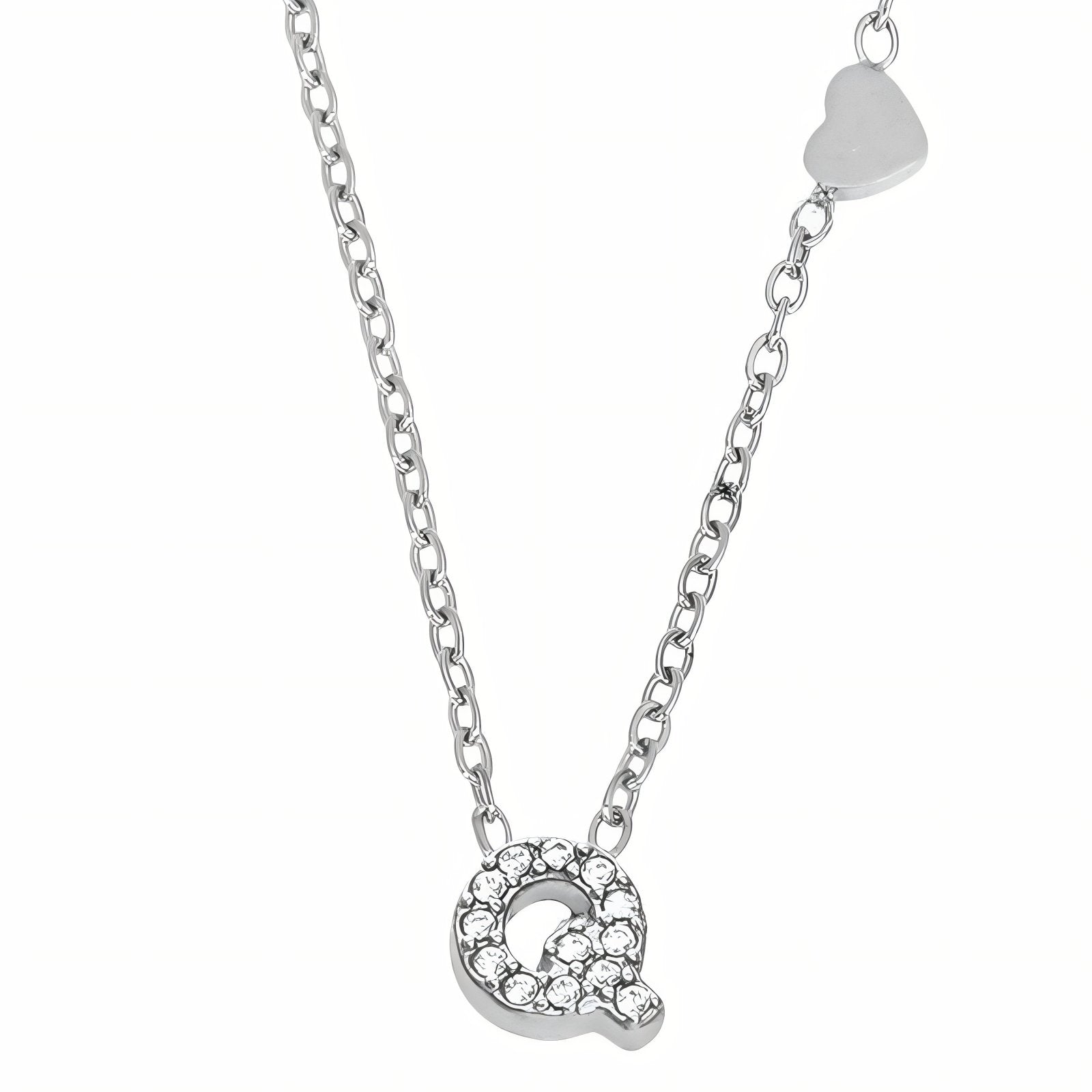 Collier pendentif lettre pour femme, avec zircon, en acier inoxydable