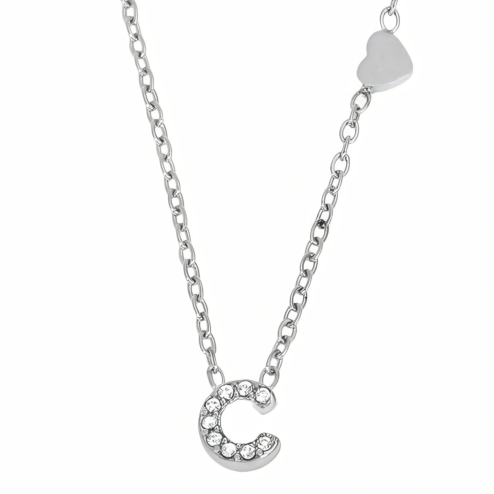 Collier pendentif lettre pour femme, avec zircon, en acier inoxydable
