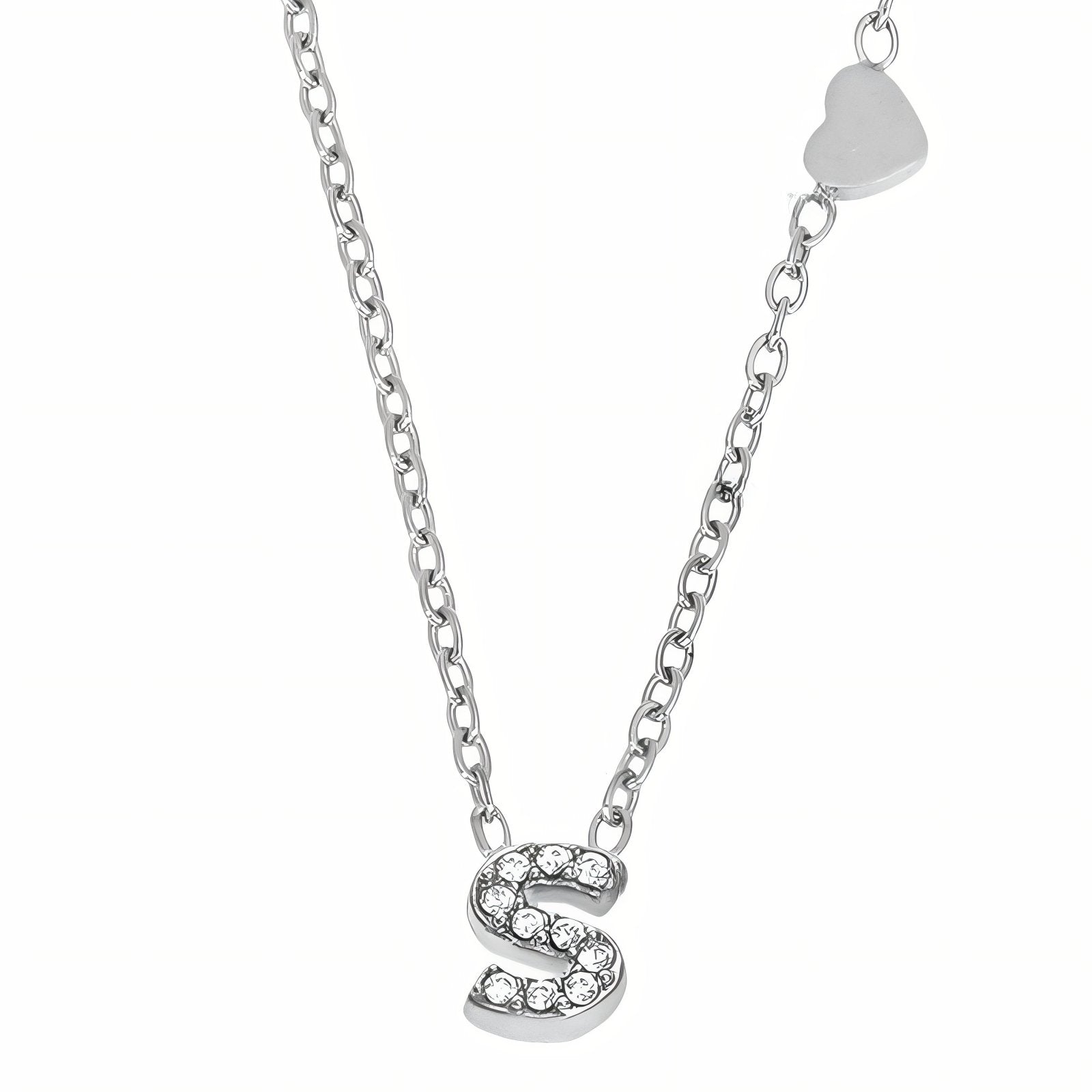 Collier pendentif lettre pour femme, avec zircon, en acier inoxydable