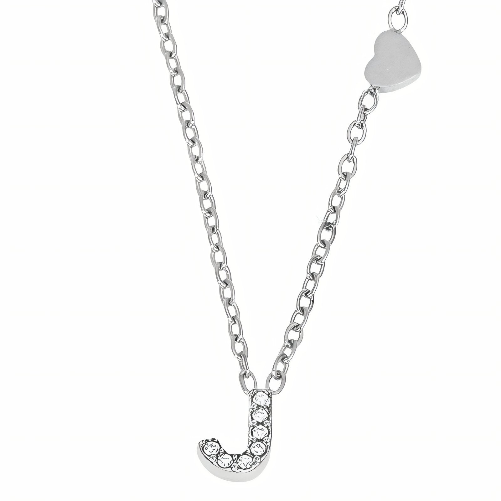 Collier pendentif lettre pour femme, avec zircon, en acier inoxydable