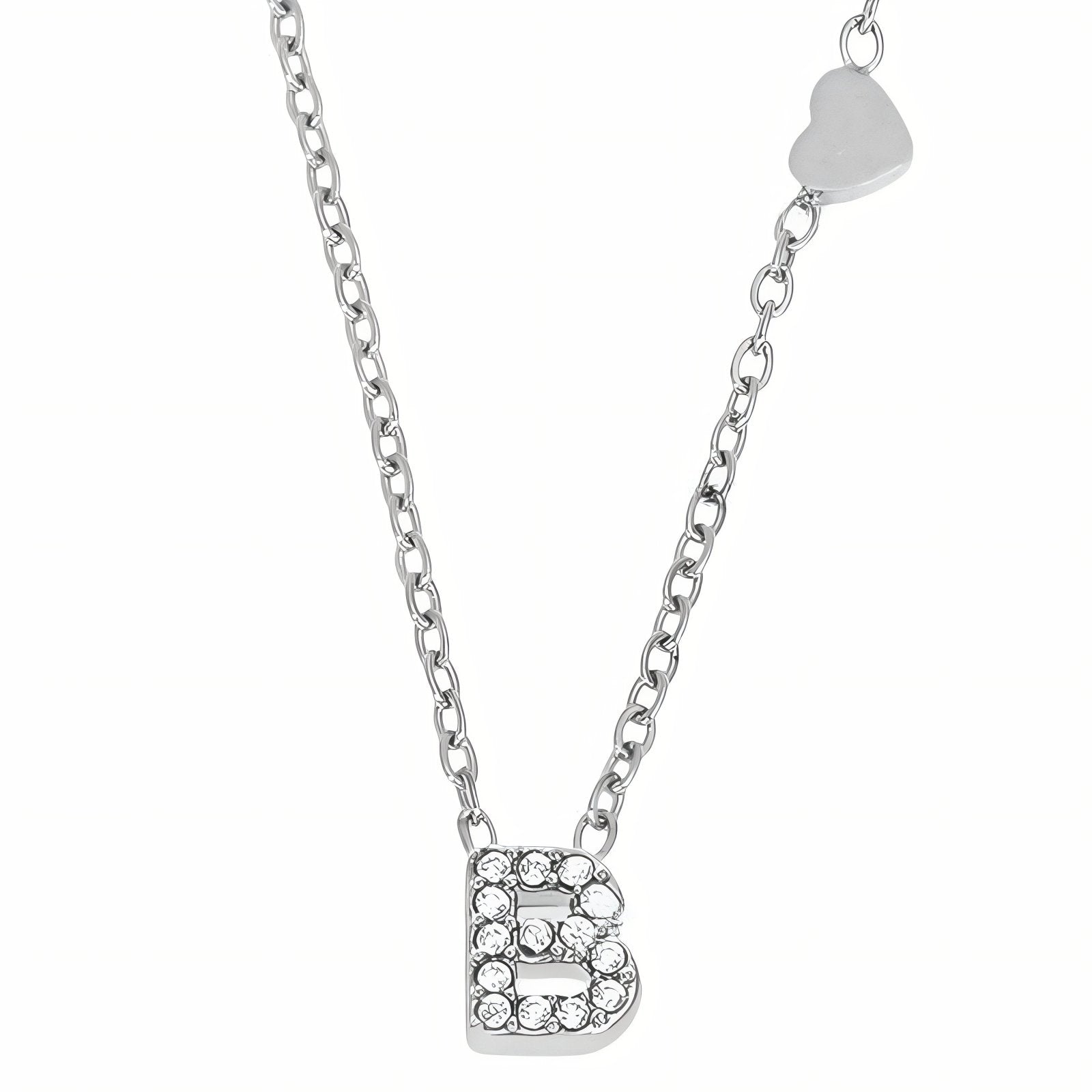 Collier pendentif lettre pour femme, avec zircon, en acier inoxydable