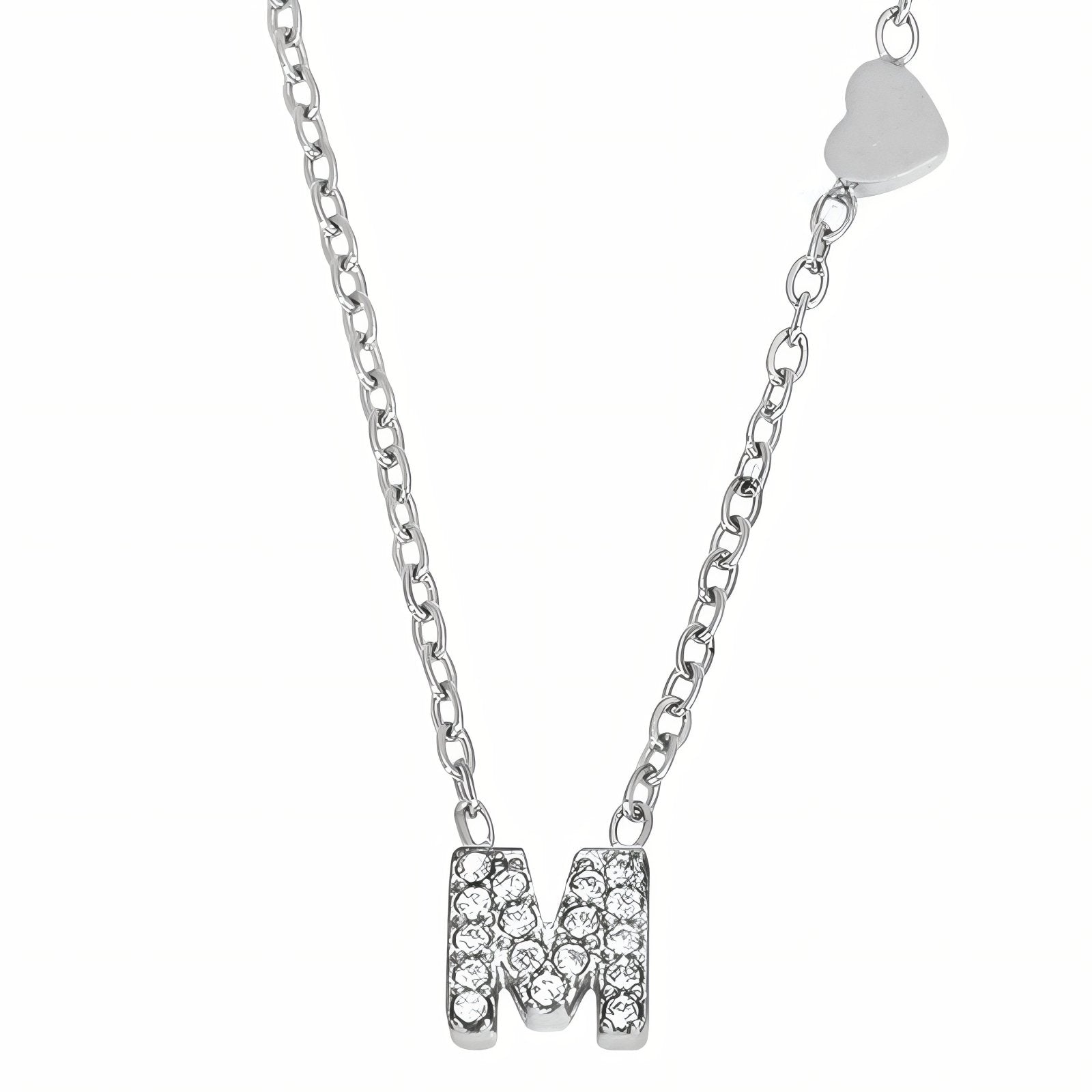 Collier pendentif lettre pour femme, avec zircon, en acier inoxydable
