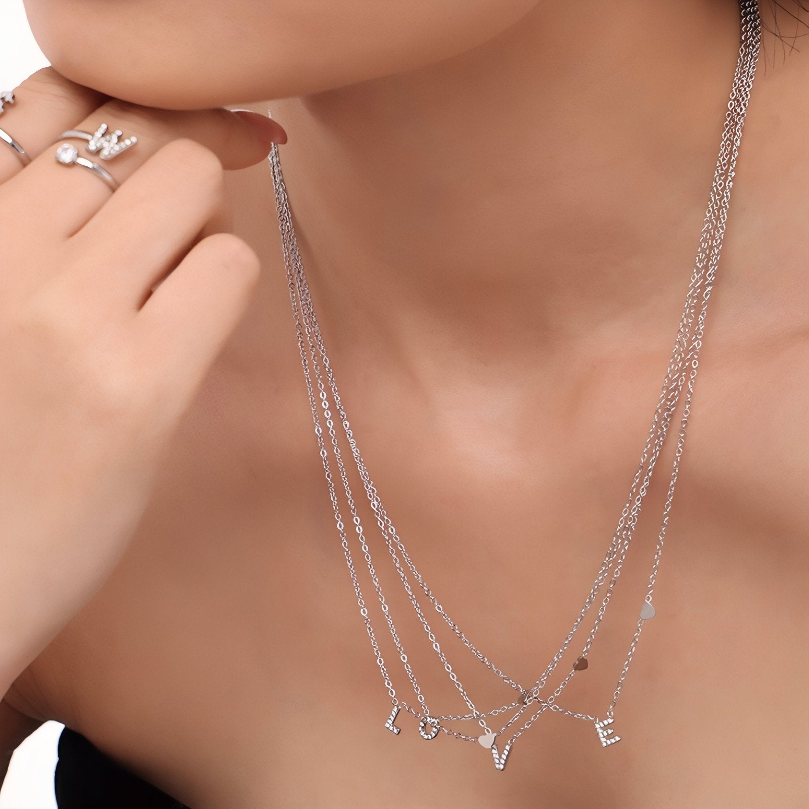 Collier pendentif lettre pour femme, avec zircon, en acier inoxydable