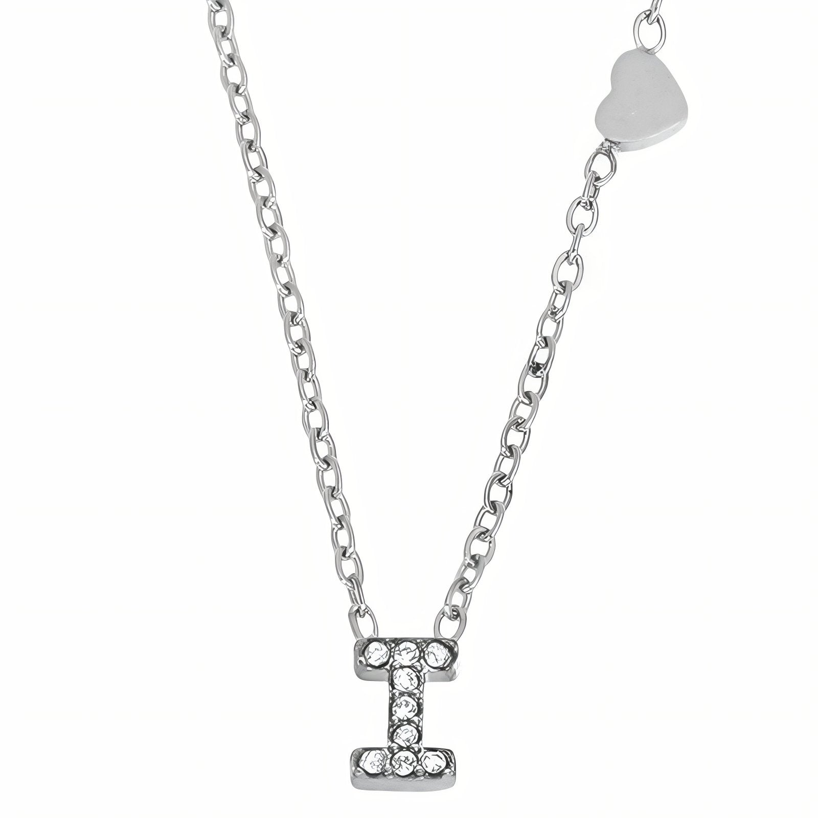 Collier pendentif lettre pour femme, avec zircon, en acier inoxydable