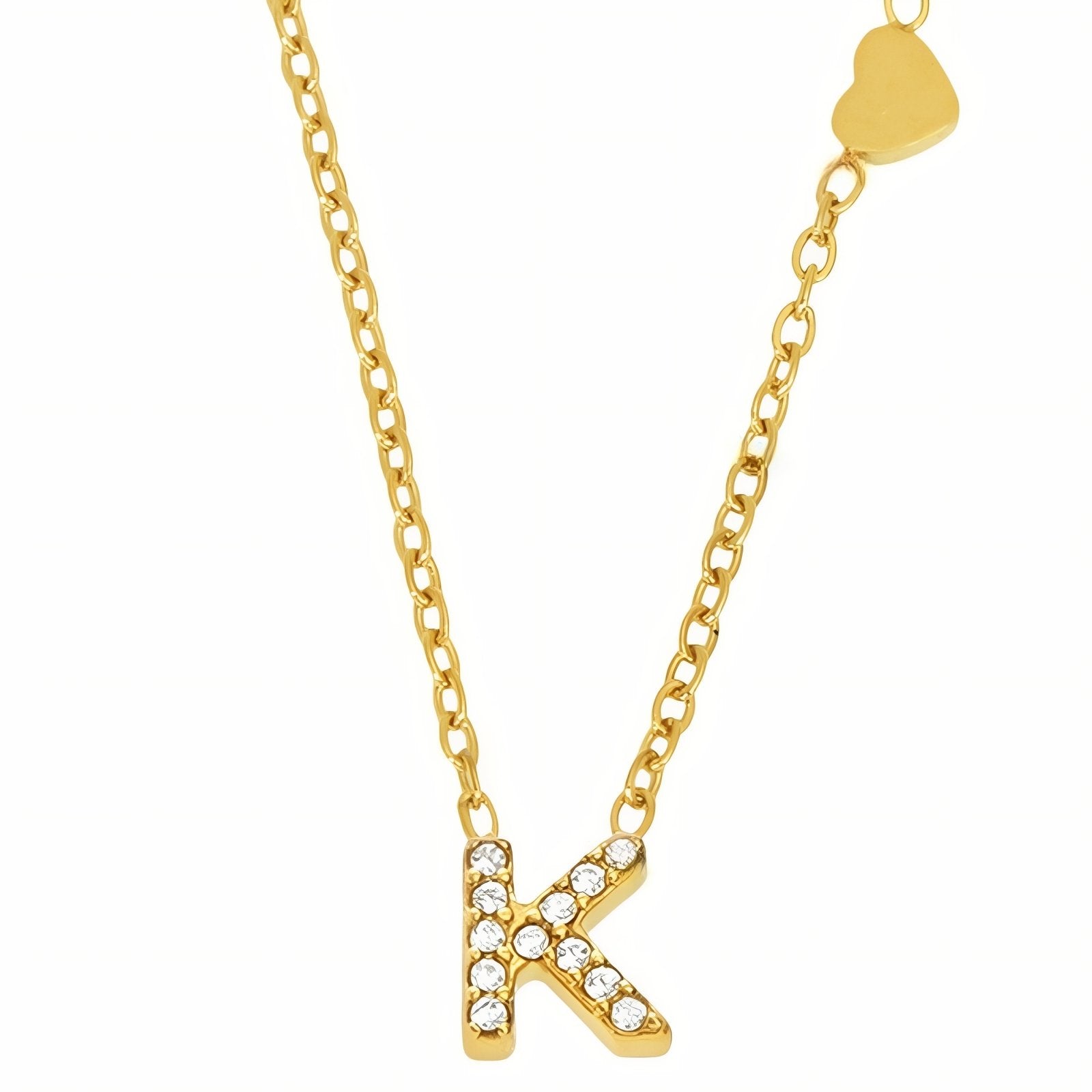 Collier pendentif lettre pour femme, avec zircon, en acier inoxydable plaqué or