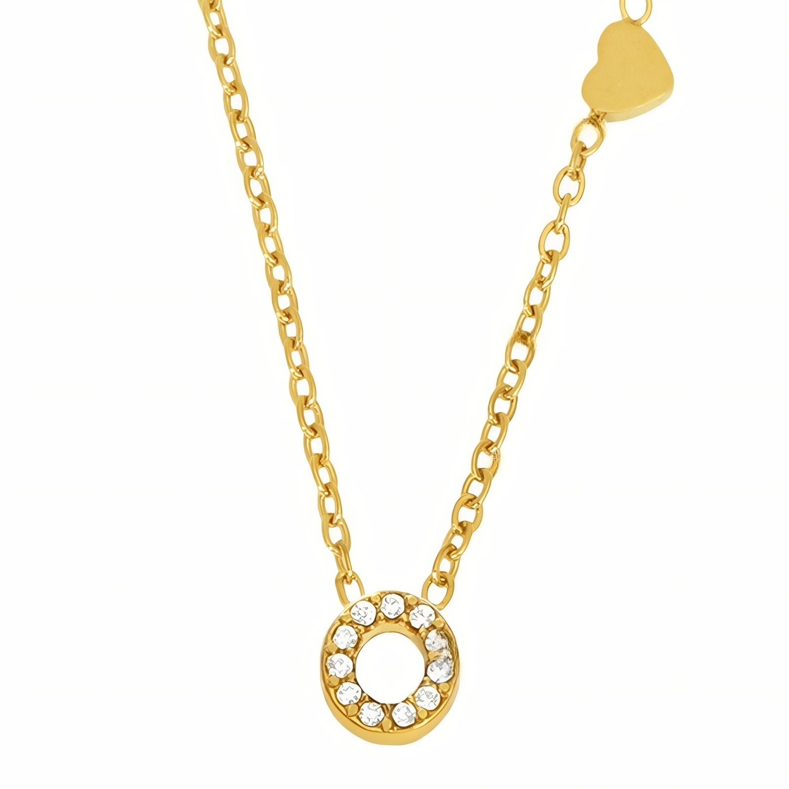 Collier pendentif lettre pour femme, avec zircon, en acier inoxydable plaqué or