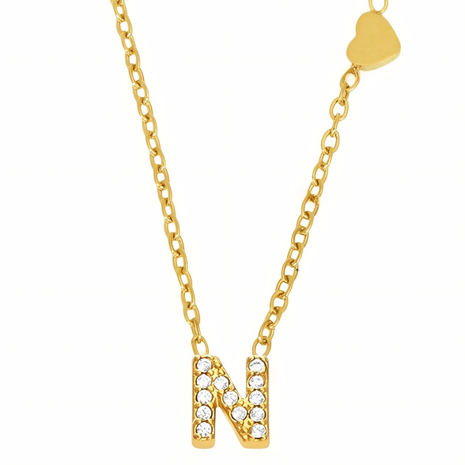 Collier pendentif lettre pour femme, avec zircon, en acier inoxydable plaqué or