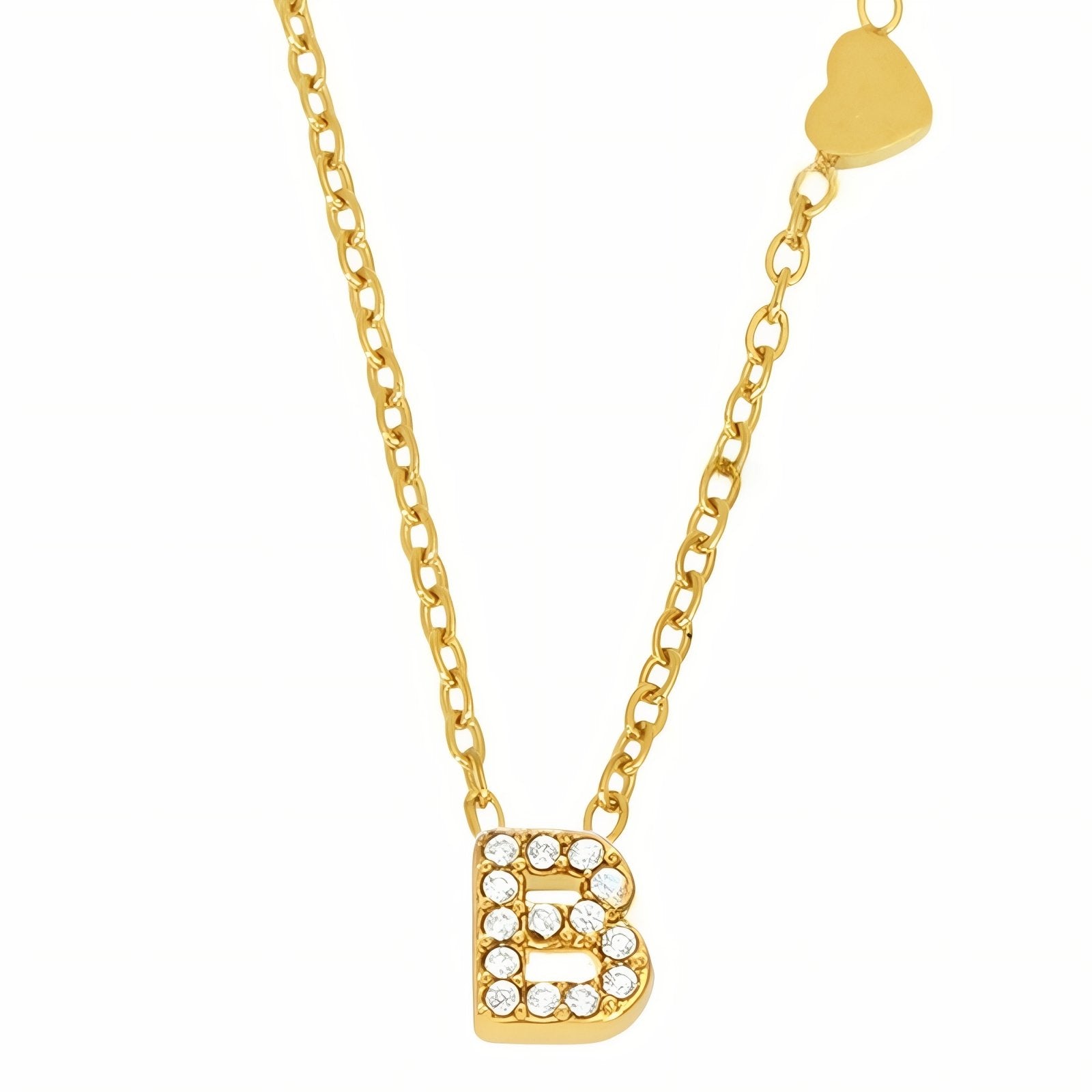 Collier pendentif lettre pour femme, avec zircon, en acier inoxydable plaqué or