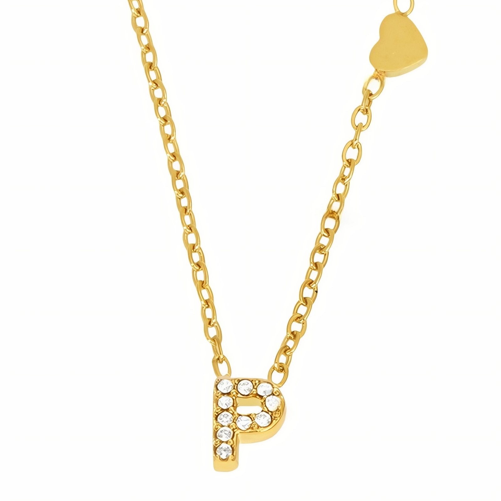 Collier pendentif lettre pour femme, avec zircon, en acier inoxydable plaqué or