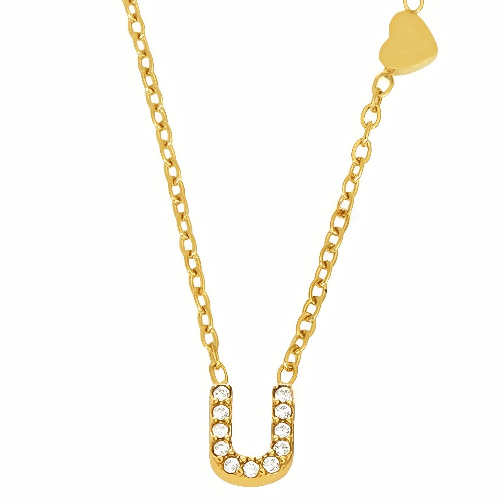 Collier pendentif lettre pour femme, avec zircon, en acier inoxydable plaqué or