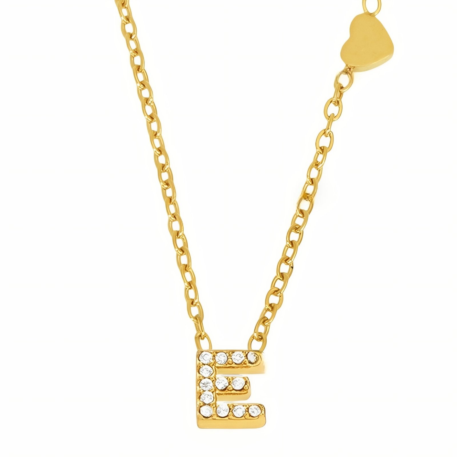 Collier pendentif lettre pour femme, avec zircon, en acier inoxydable plaqué or