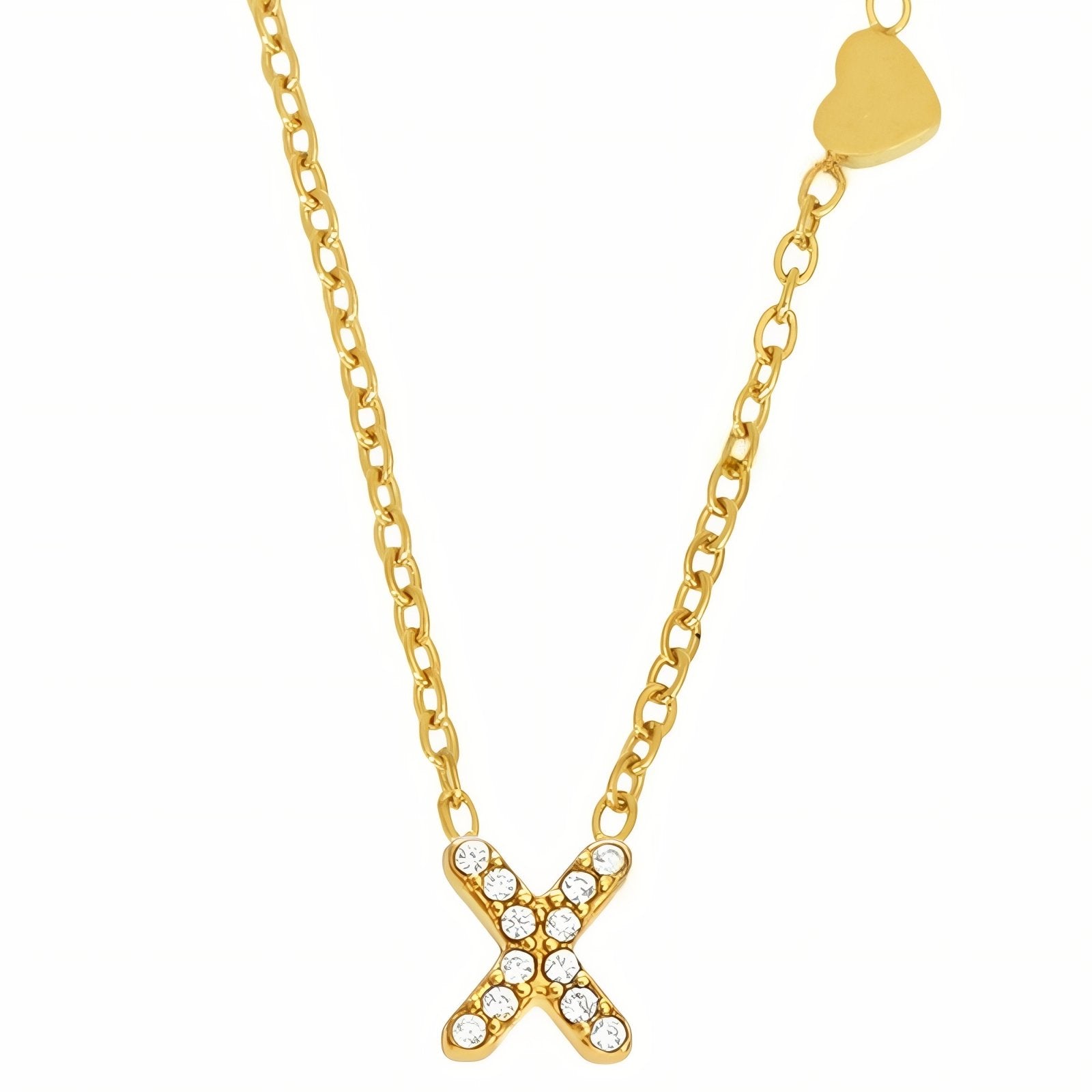 Collier pendentif lettre pour femme, avec zircon, en acier inoxydable plaqué or