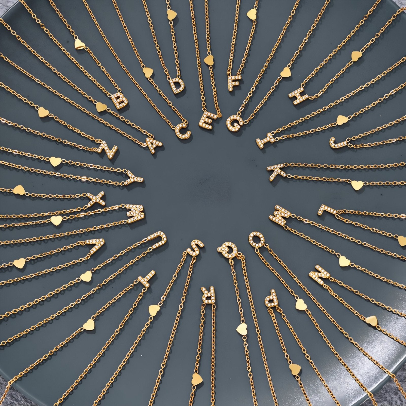 Collier pendentif lettre pour femme, avec zircon, en acier inoxydable plaqué or