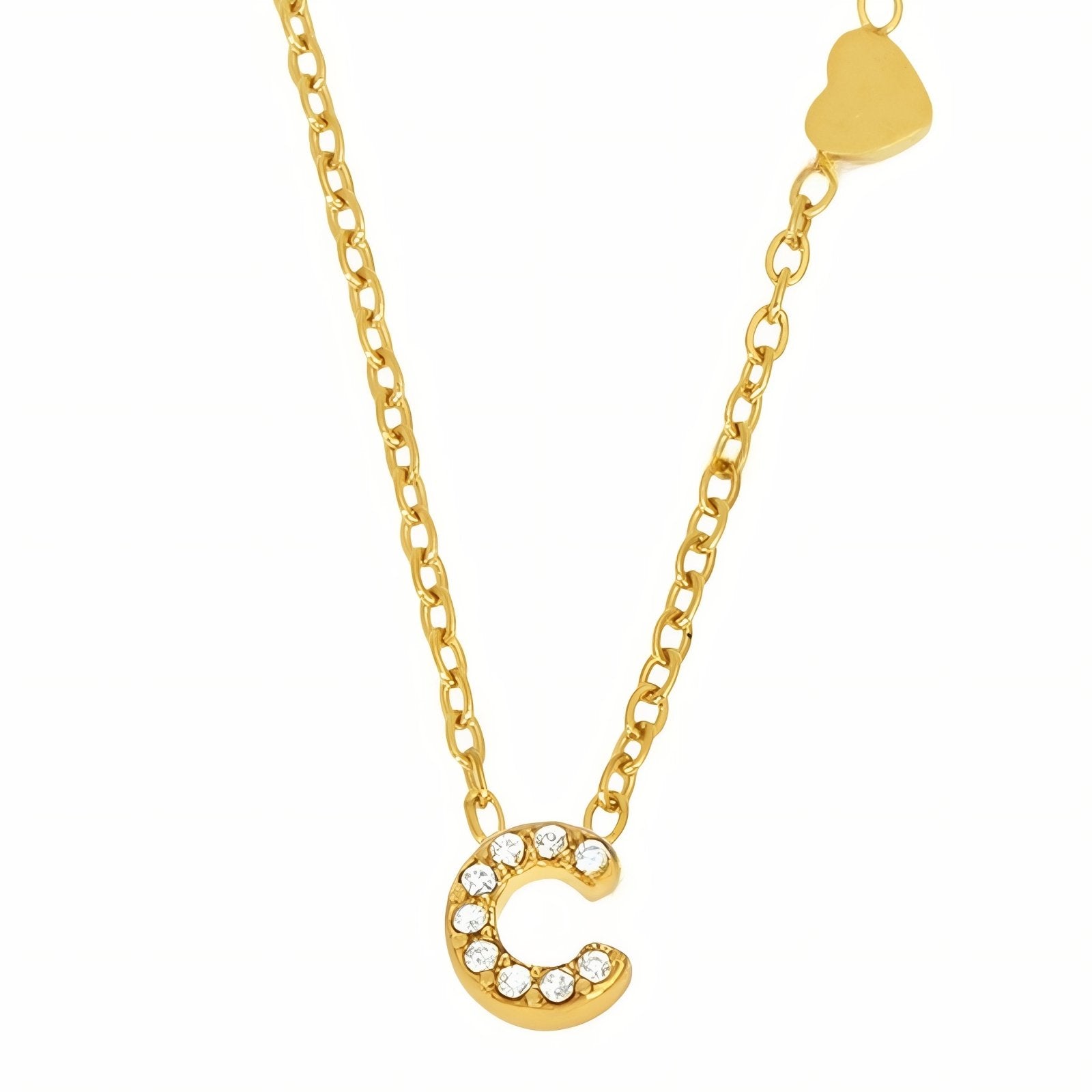 Collier pendentif lettre pour femme, avec zircon, en acier inoxydable plaqué or