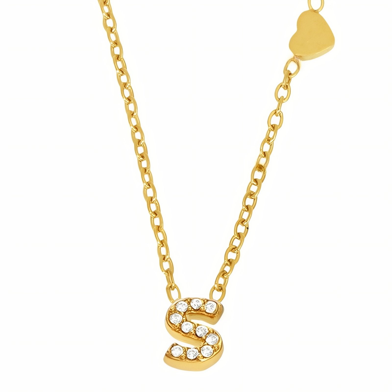 Collier pendentif lettre pour femme, avec zircon, en acier inoxydable plaqué or